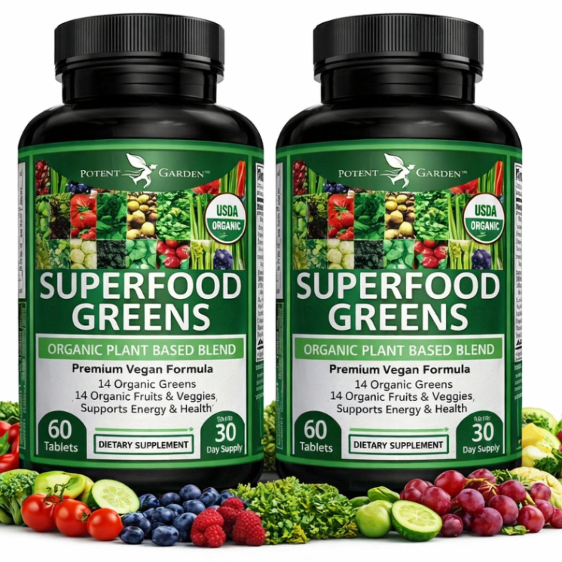 Potent Garden Organic Superfood Greens, Fruit and Veggie Supplement Tablets, 120