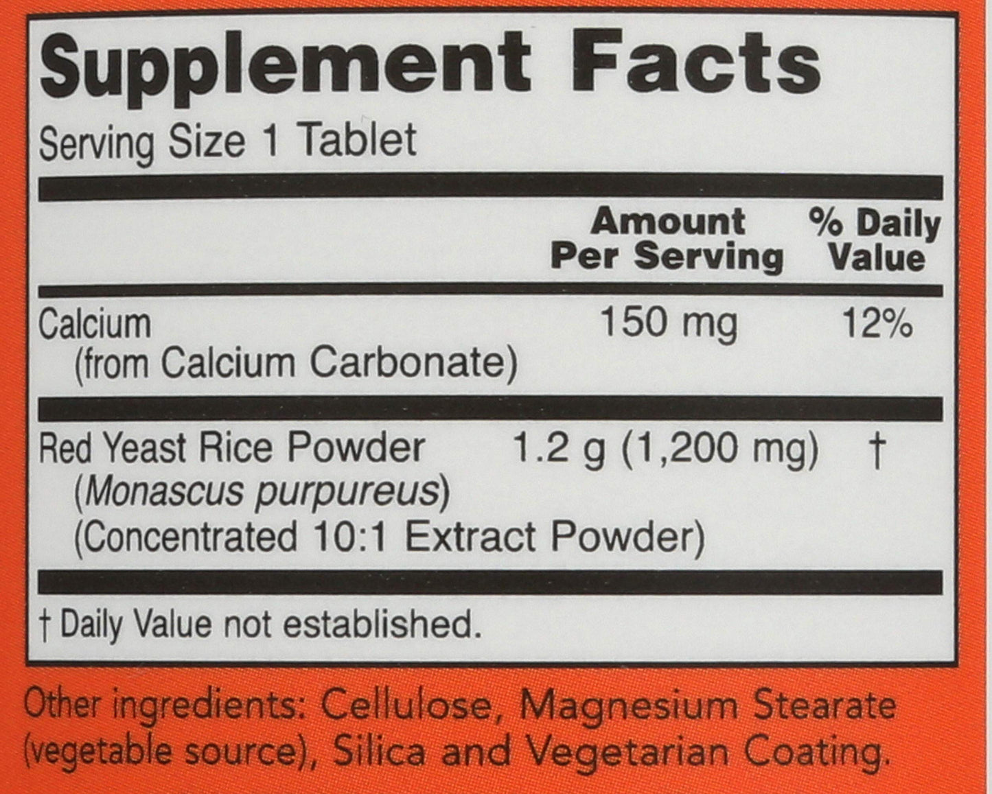 NOW Foods Red Yeast Rice 1200 mg Tablet, 60 Tablets