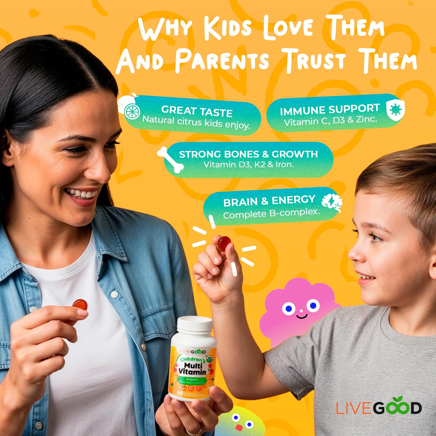 LIVEGOOD Organic Children's Multivitamin Gummies 60 Count
