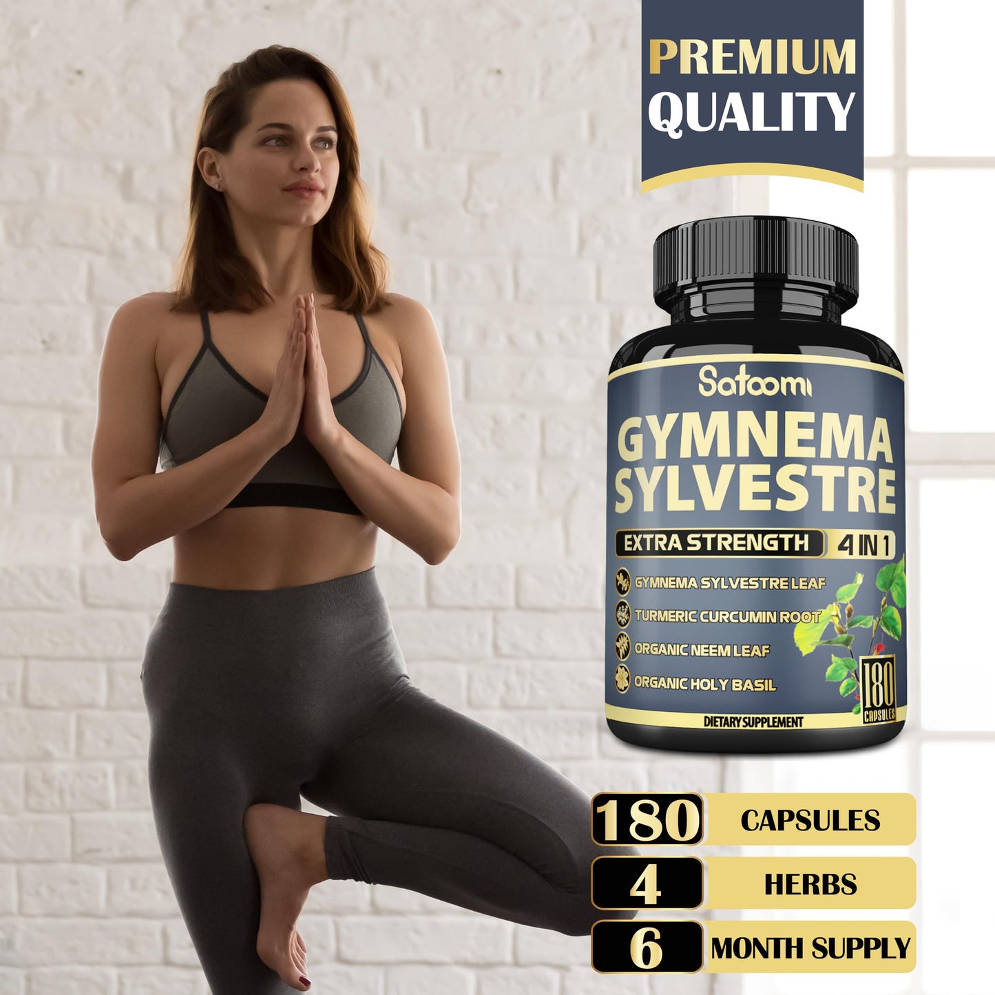 Satoomi Pure Gymnema Sylvestre Capsules Extract, 180 Capsules