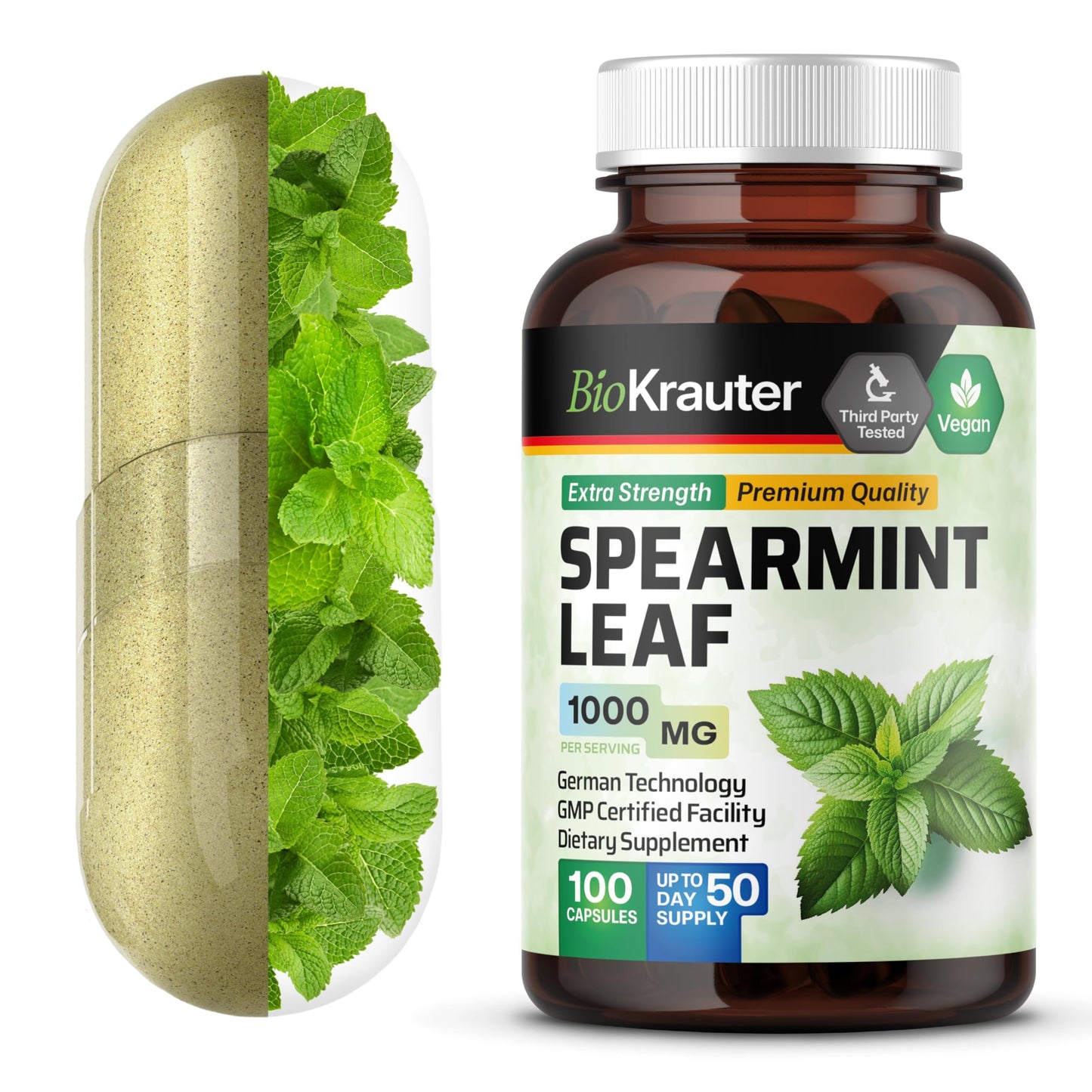BIO KRAUTER Spearmint Capsules for Skin Support 100 Capsules