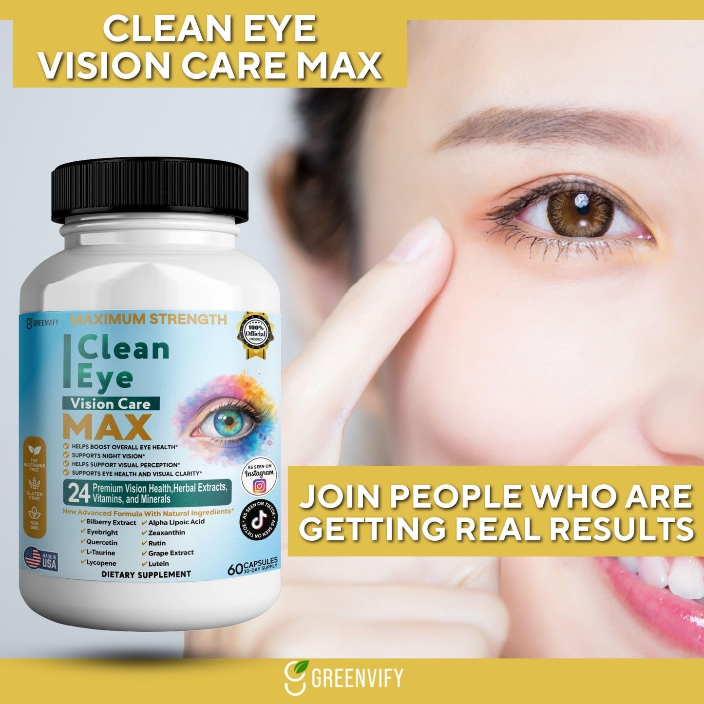 GREENVIFY Clean Eye Vision Care MAX Capsules, 60 Count