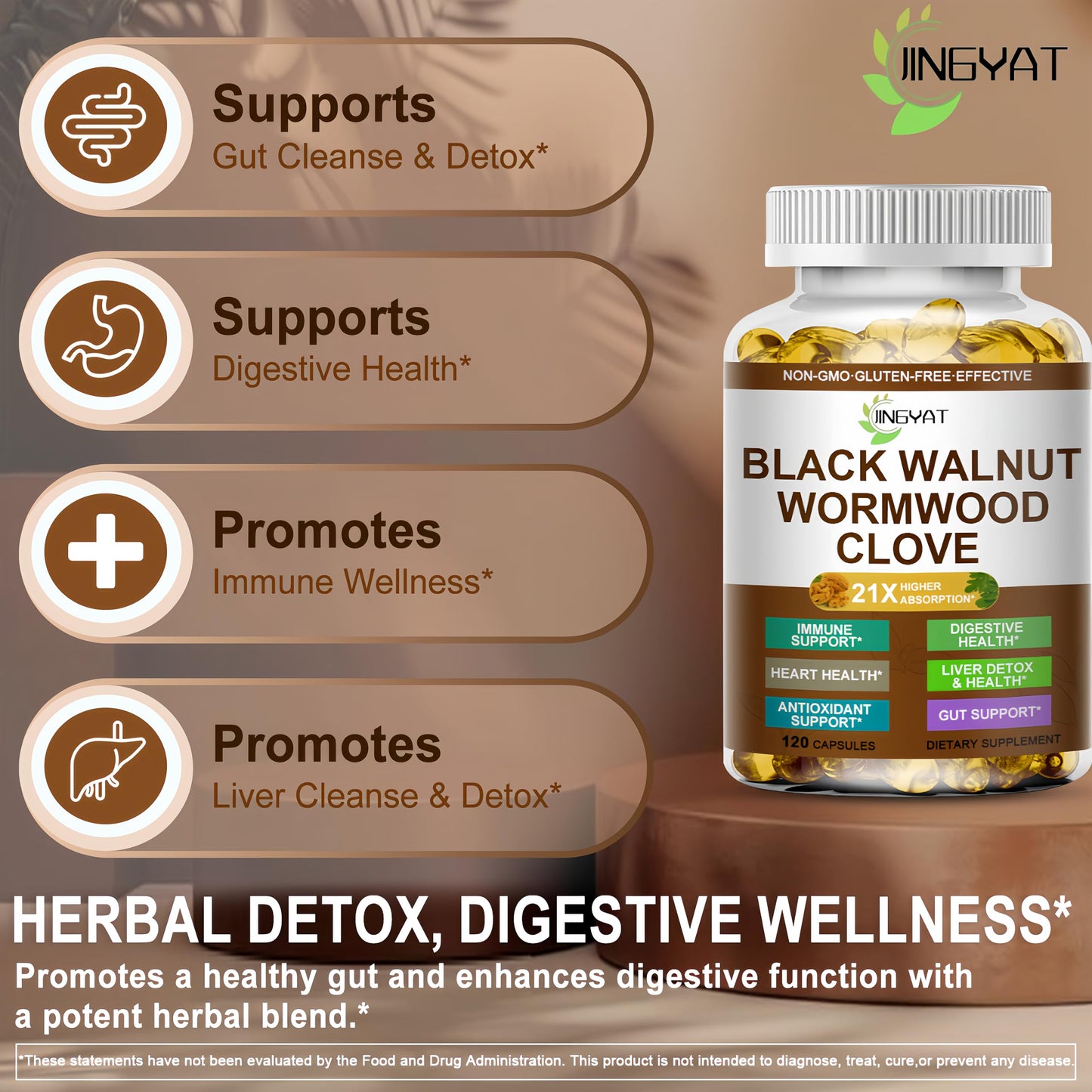 JINGYAT Wormwood Black Walnut Cleanse Softgels, 120 Count
