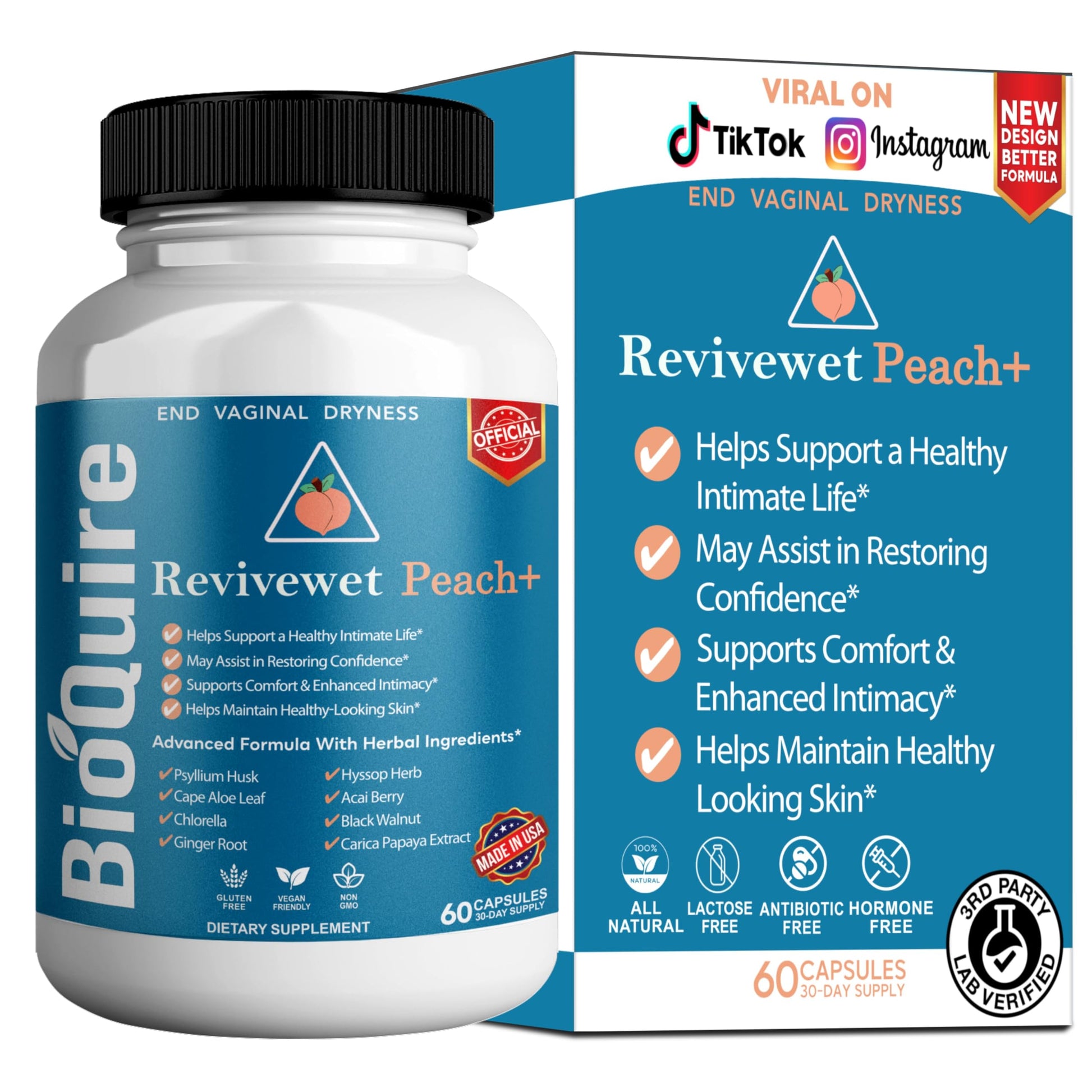 BIOQUIRE Revivewet Peach+ Vaginal Dryness Support Supplement 60 Capsules