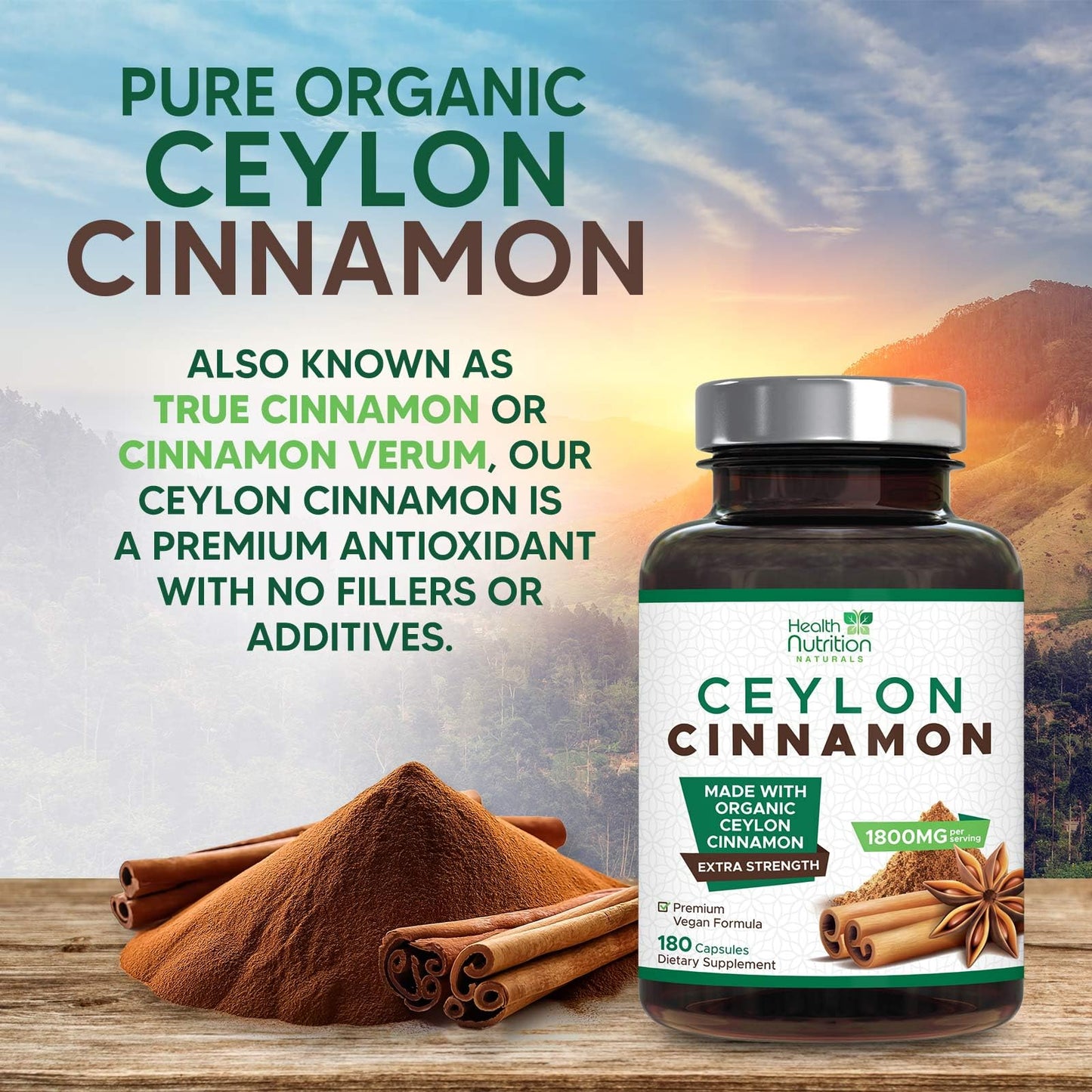 Health Nutrition Naturals Ceylon Cinnamon Capsules 180 Capsules