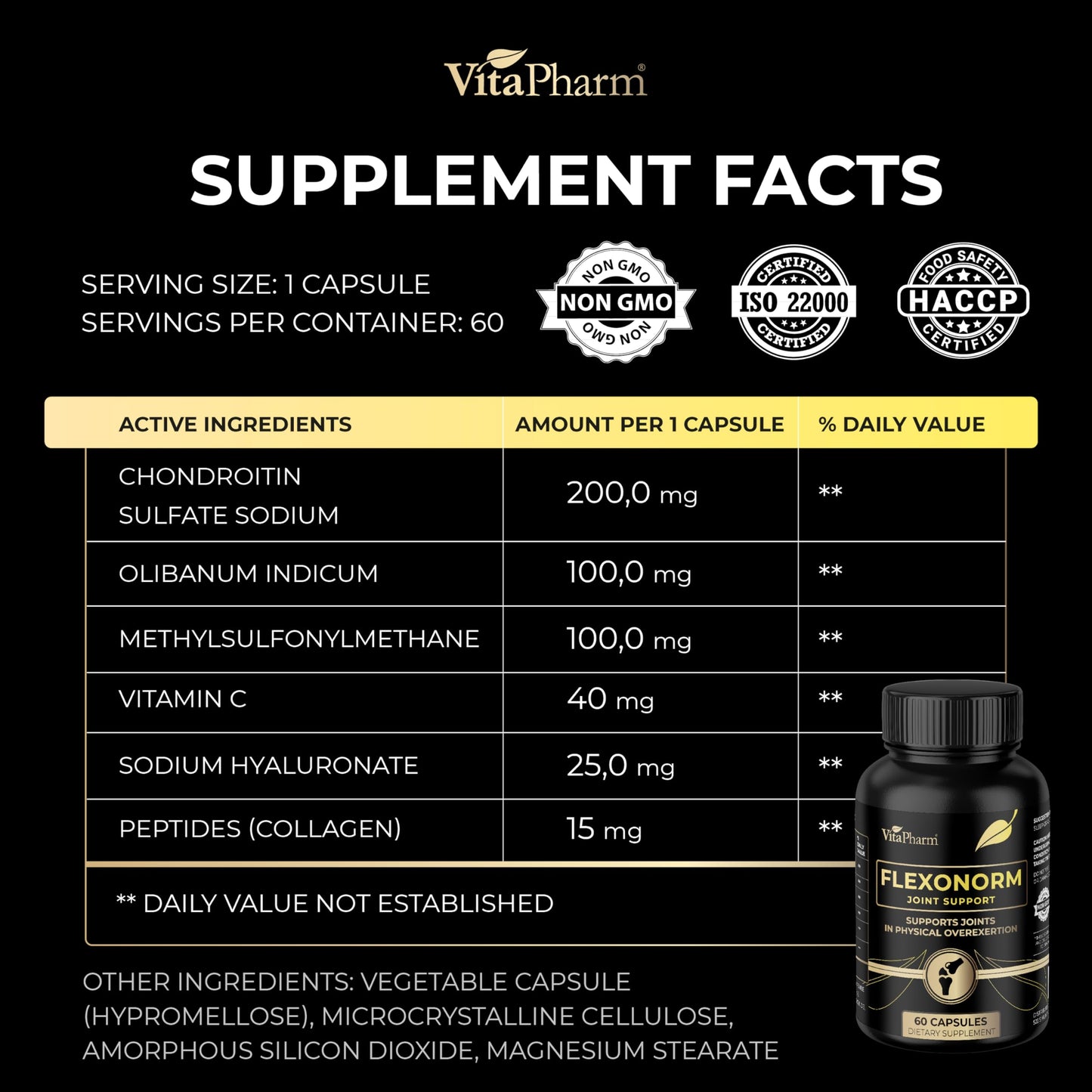 VitaPharm Flexonorm Joint Supplements for Women & Men Capsule, 60 Count