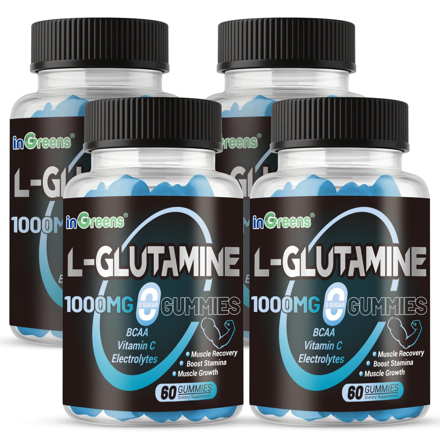 inGreens L-Glutamine Gummies 1000mg with BCAA, Potassium, Magnesium & Vitamin C, Muscle Recovery, Endurance Support & Daily Nutrition, Portable Supplement for Men and Women, Lime Grapefruit Flavor, 240 Gummies