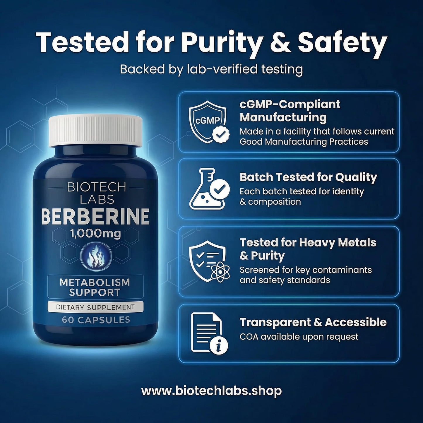Biotech Labs Berberine HCl 1000 mg with Bitter Melon and Banaba Leaf, 60 Capsules