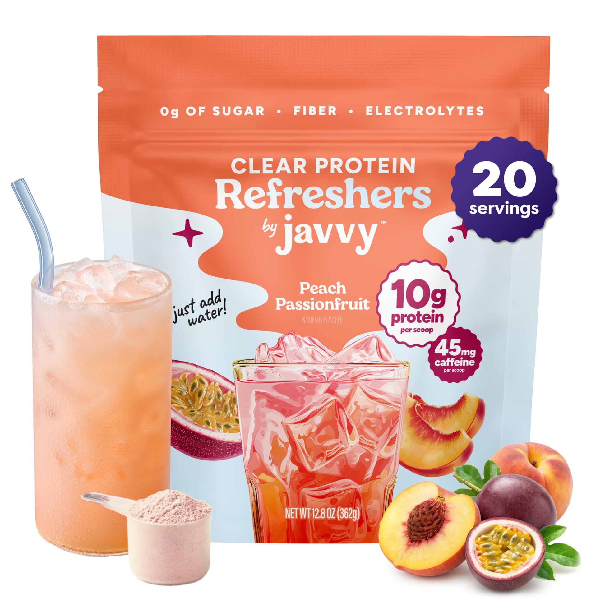 Javvy Clear Protein Powder with Clear Whey Protein Peach Passion 12.8