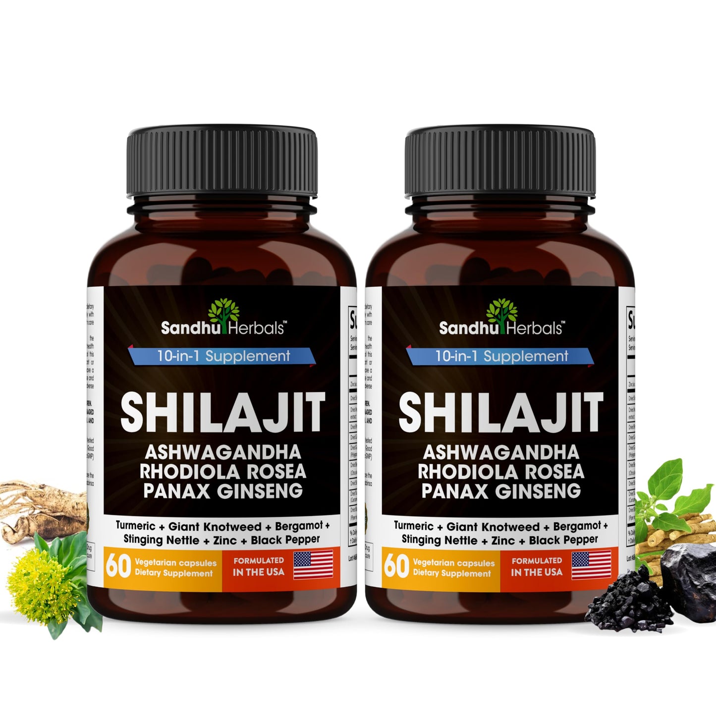 SANDHUHERBALS Shilajit Pure Himalayan for Men & Women with Ashwagandha 120 Capsules