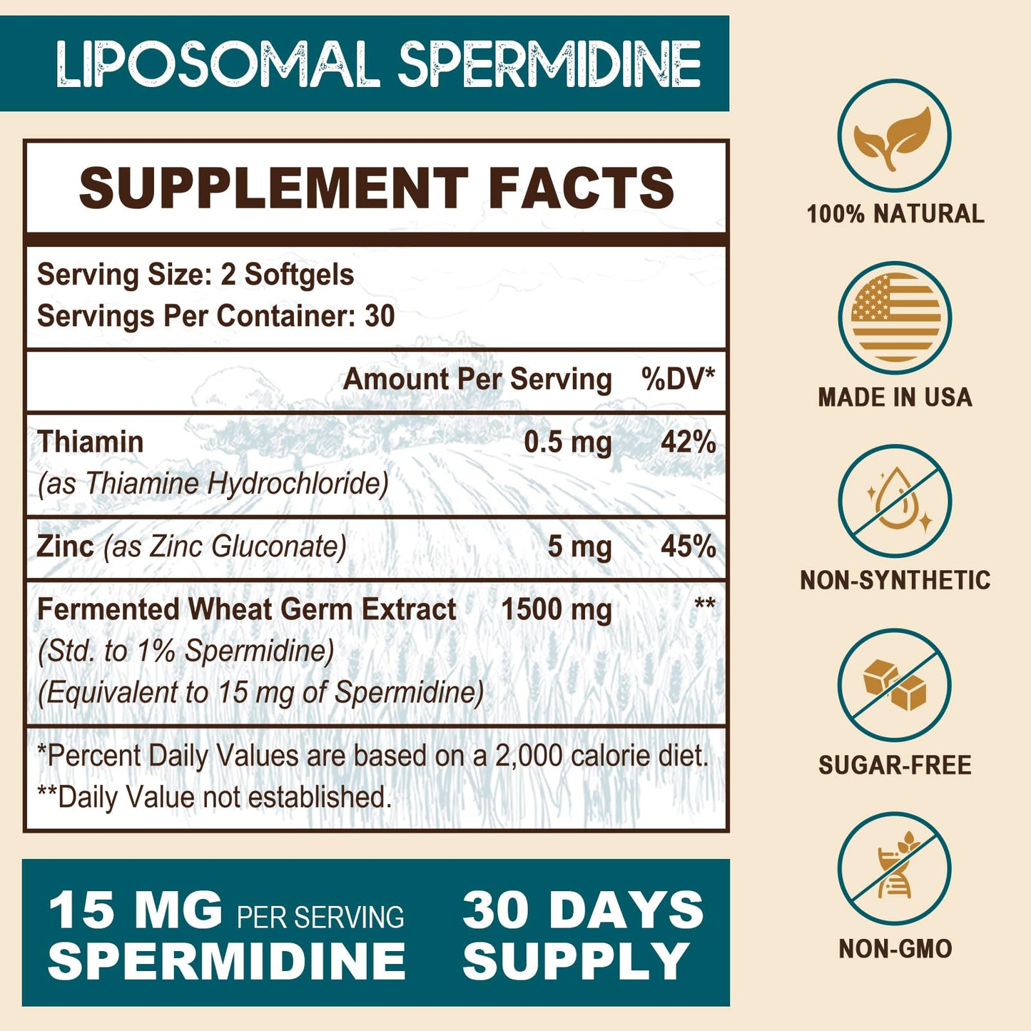 Sohahila Spermidine Supplement 15 mg Softgels, 60 Count