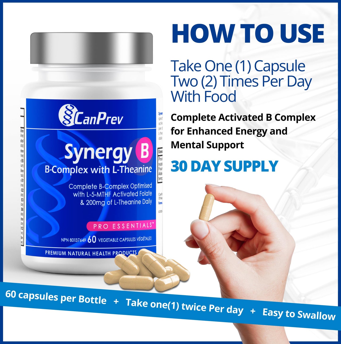 CanPrev Synergy B-Complex with L-Theanine Vegi Capsules 60 Count
