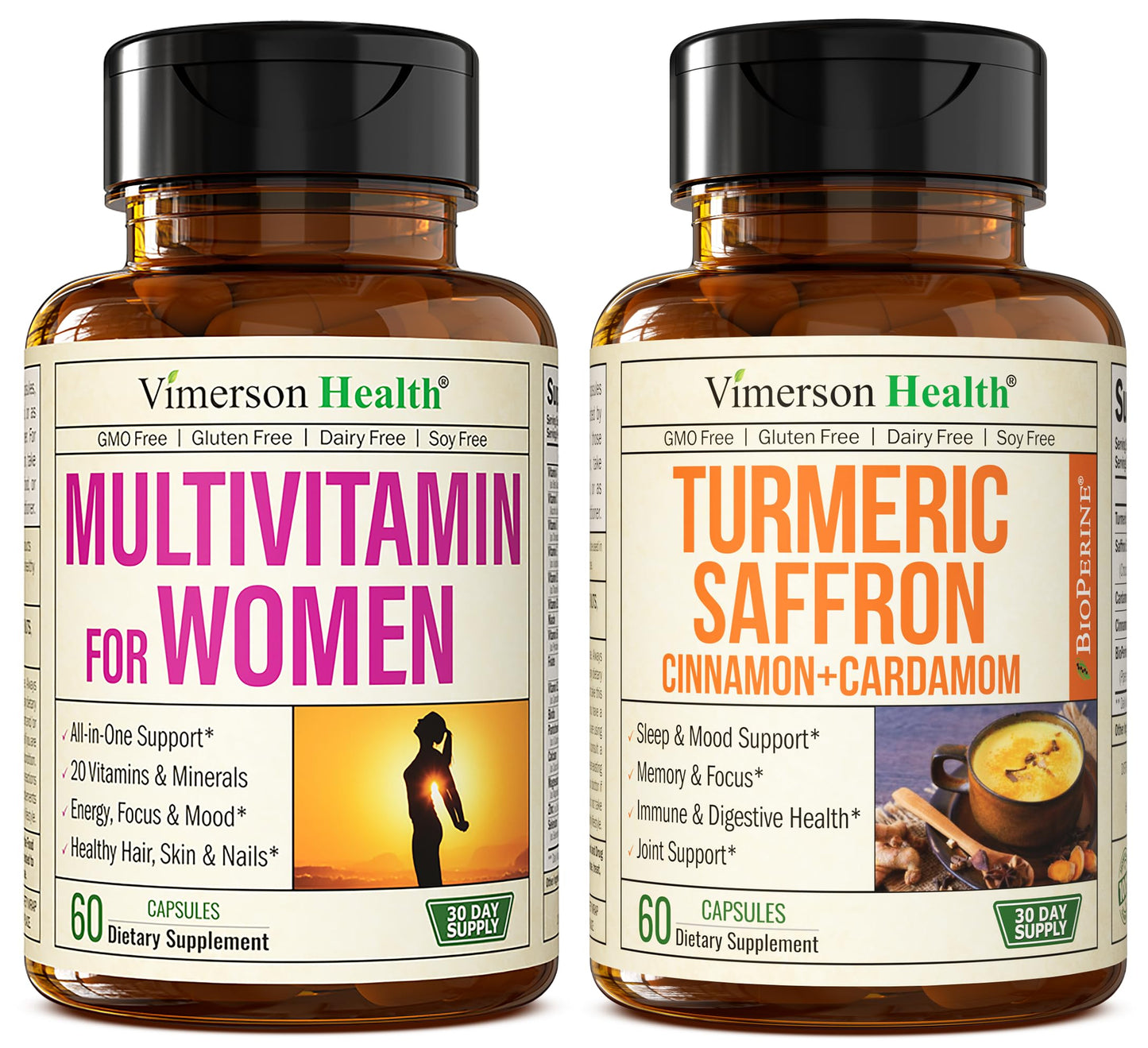 Vimerson Health Women's Multivitamin + Turmeric Saffron Cinnamon & Cardamom Bundle Capsules, 2 Capsules