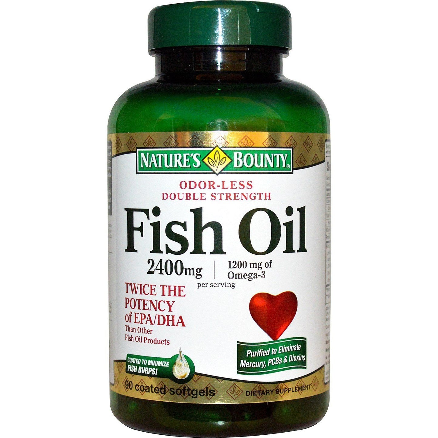 Nature's Bounty Fish Oil 2400mg Double Strength Odorless Softgels, 90-Count