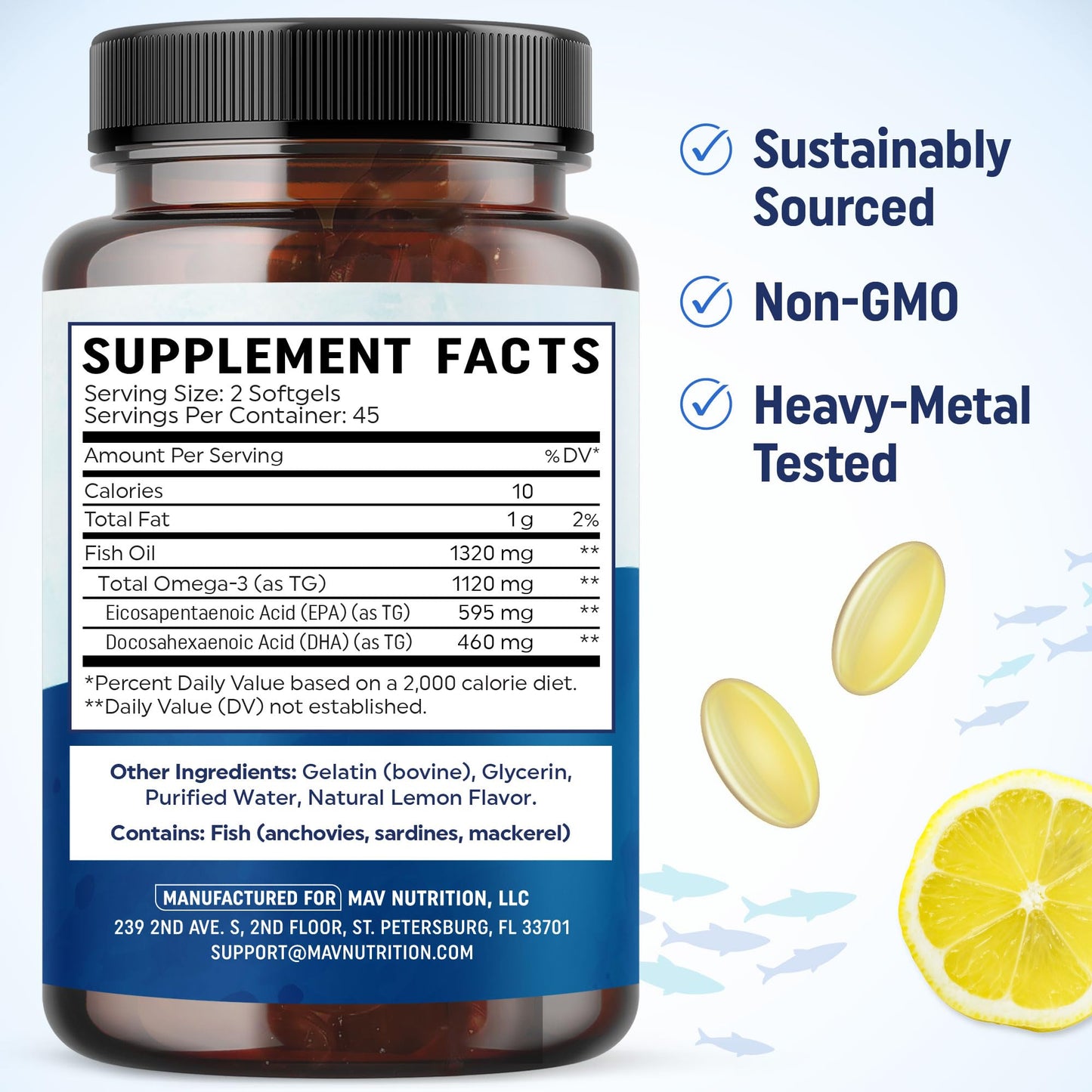 MAV NUTRITION Omega-3 Fish Oil for Teens Softgels 90 Count