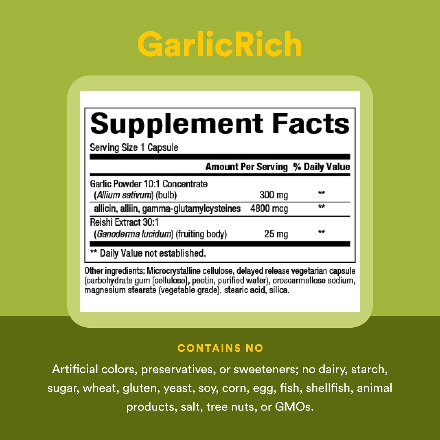 Natural Factors GarlicRich Super Strength Garlic + Reishi Delayed Release Vegetarian Capsules 120