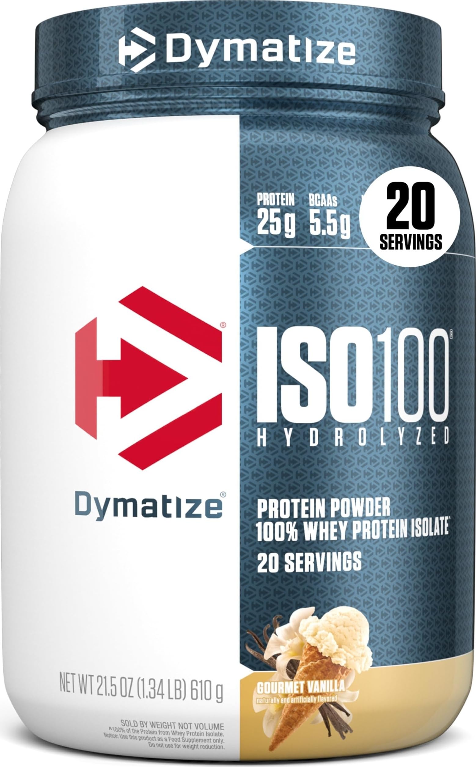 Dymatize ISO100 Whey Protein Isolate Powder, Gourmet Vanilla, 21.5 g Protein per Serving, 1.34 lb