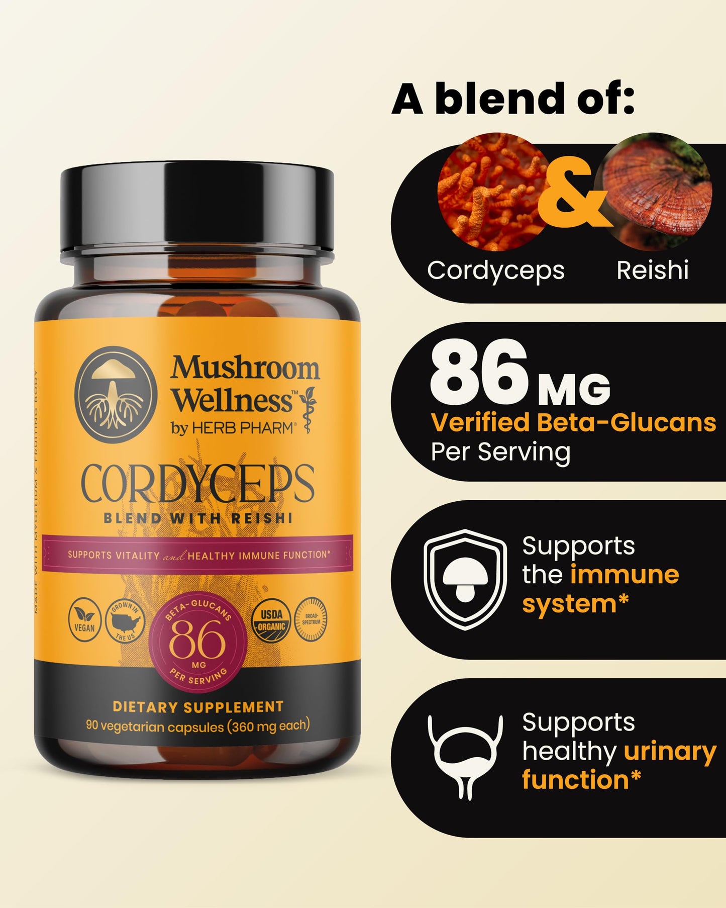 Herb Pharm Mushroom Wellness Cordyceps Blend with Reishi 90 Capsules
