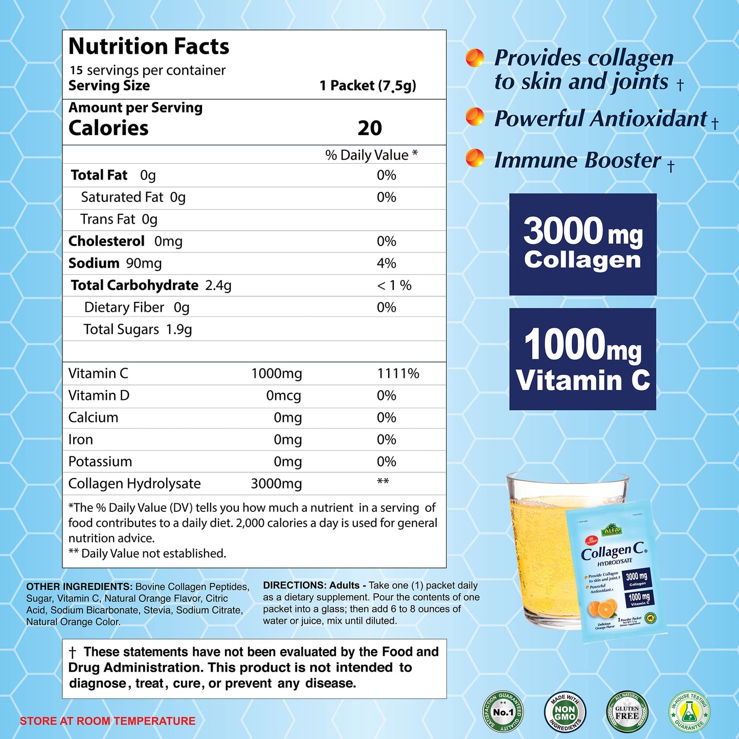 ALFA VITAMINS Collagen C Peptides Hydrolysate Powder Vitamin C 1000mg Supplement 31.7466