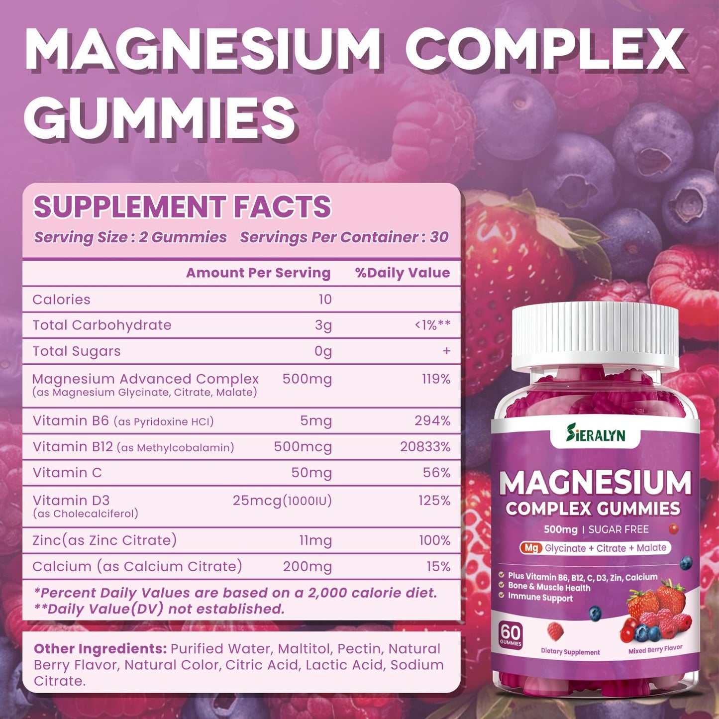 Sieralyn Magnesium Complex Gummies 500mg 120 Count