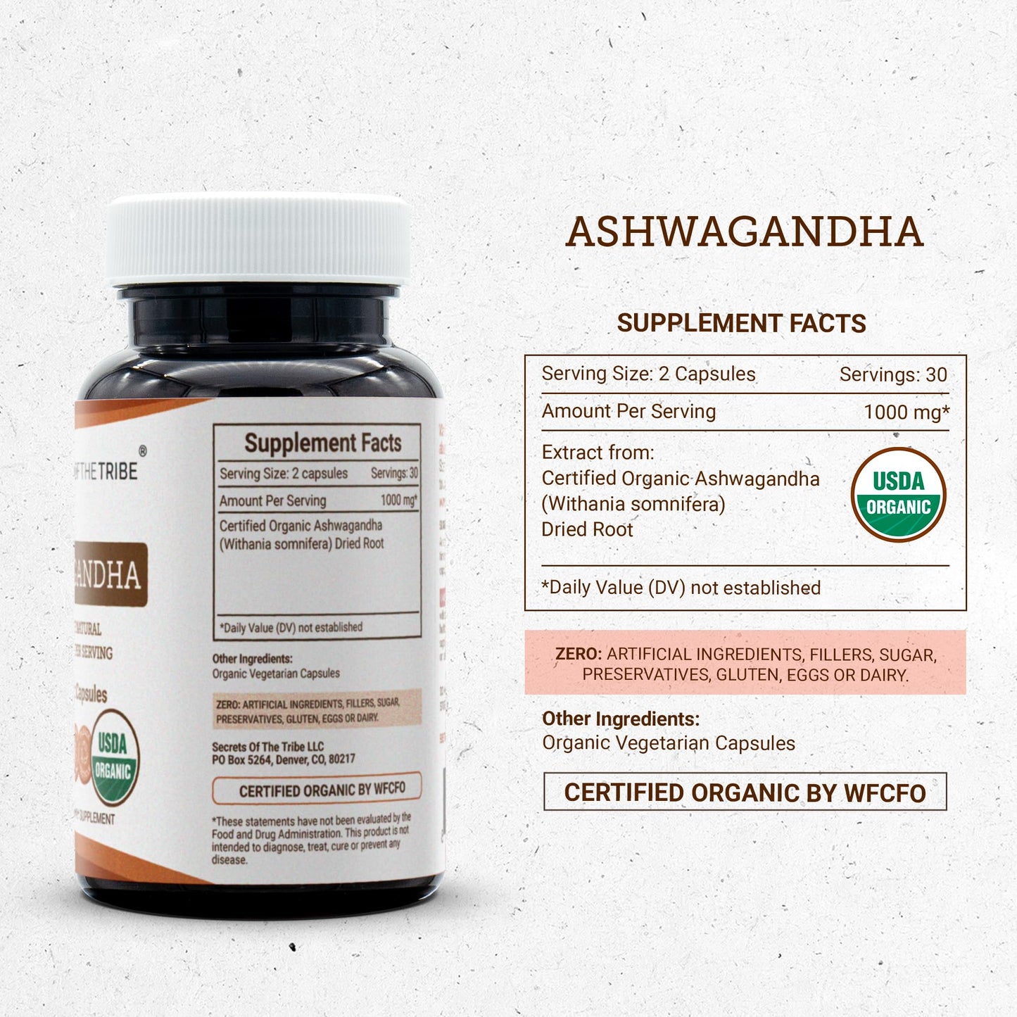 Secrets of the Tribe Ashwagandha USDA Organic Capsules, 60 Count