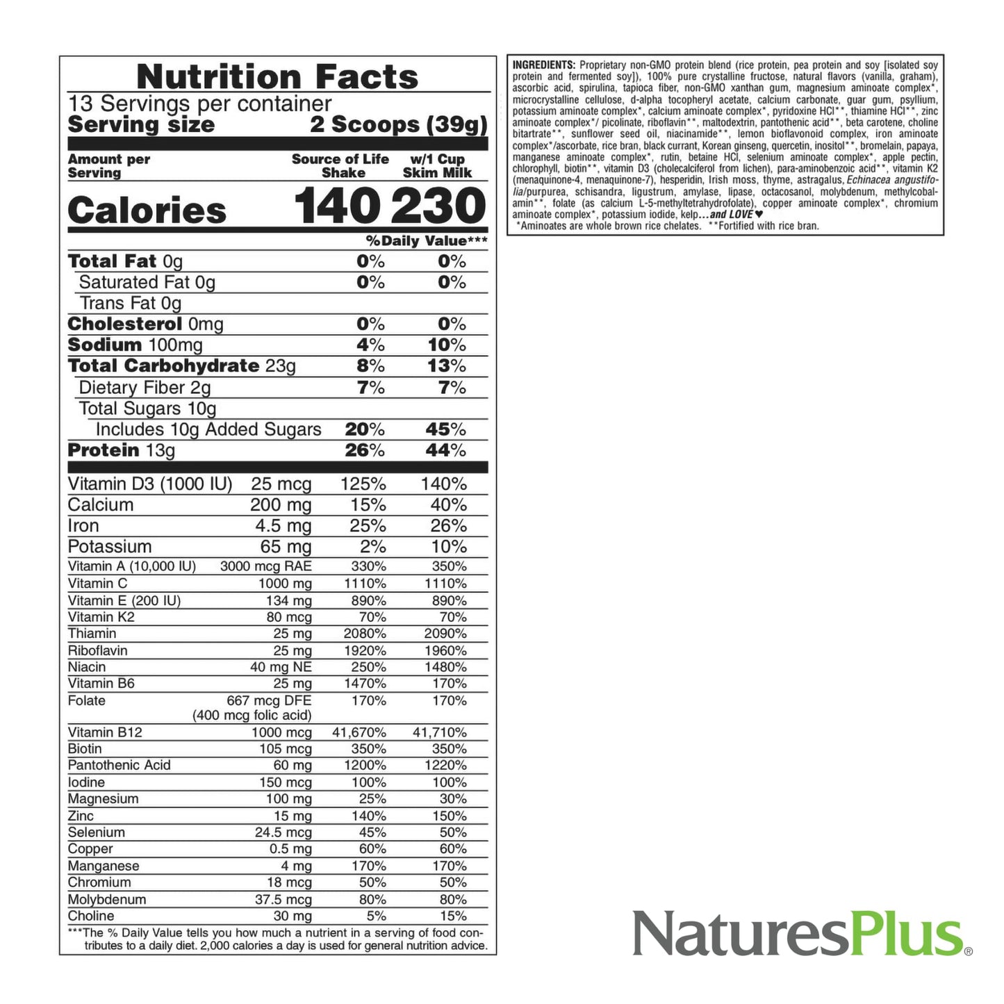 NaturesPlus Source of Life Energy Shake Powder, 8 Packets