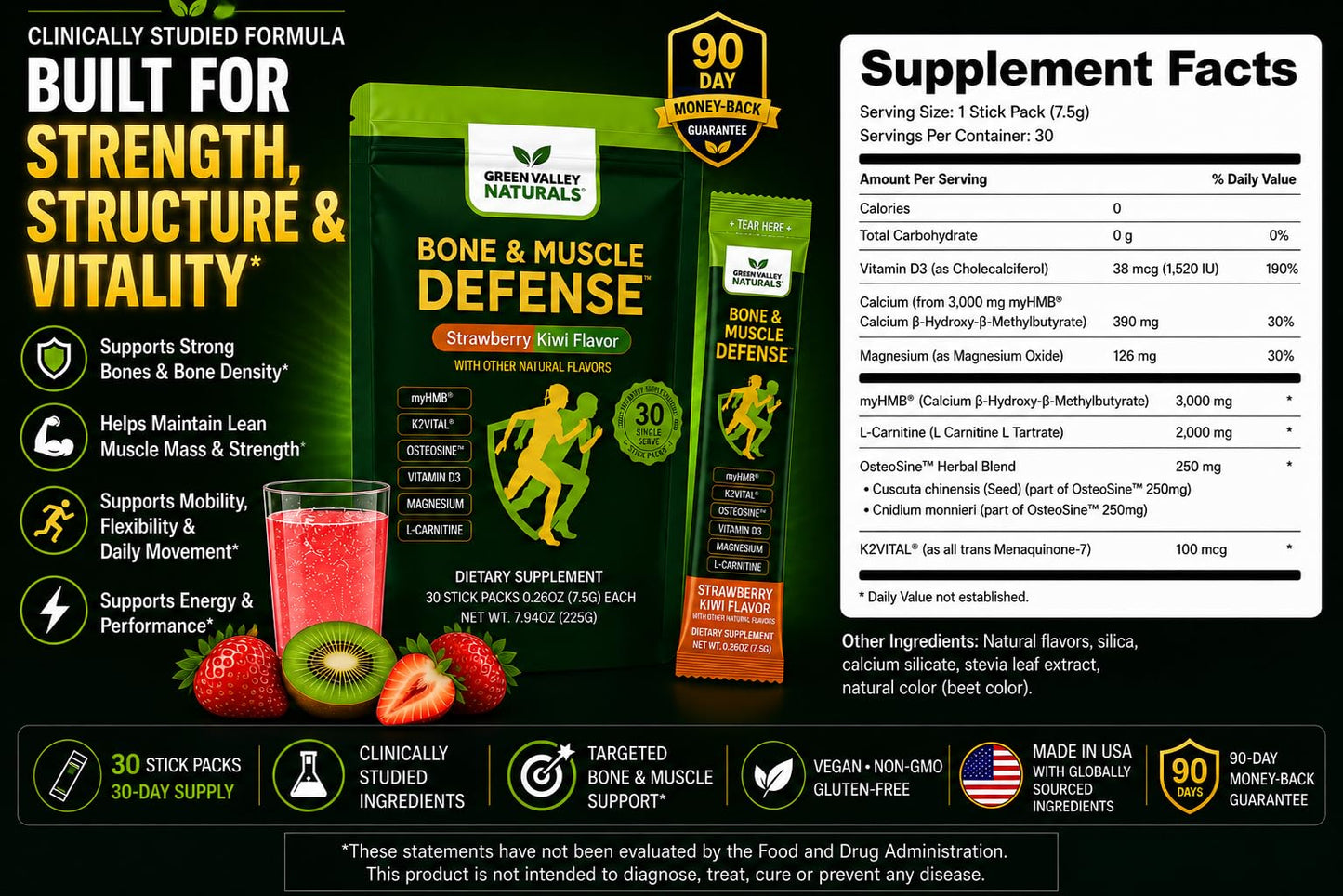 Green Valley Naturals Bone & Muscle Defense On-The-Go Stick Powder 7.9366 oz