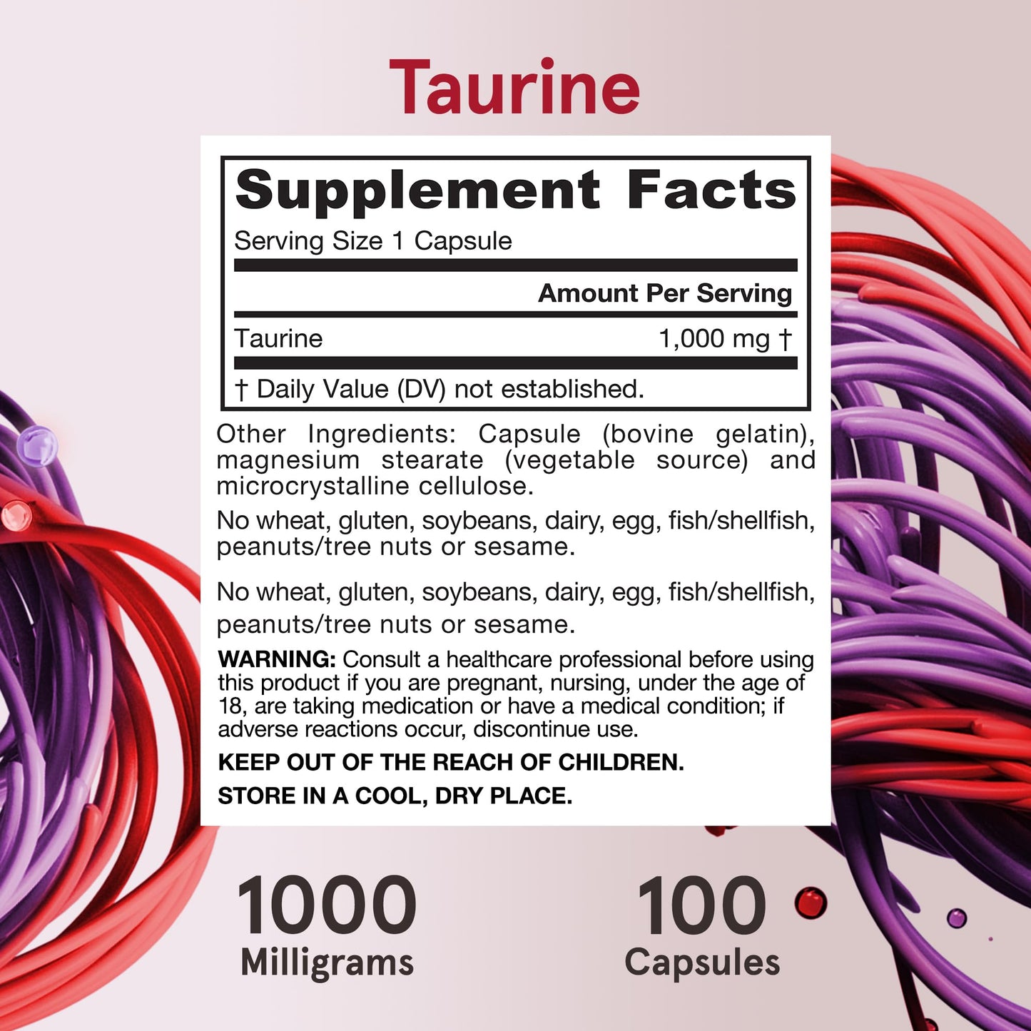 Jarrow Formulas Taurine 1000 mg Capsules, 1200 Capsules