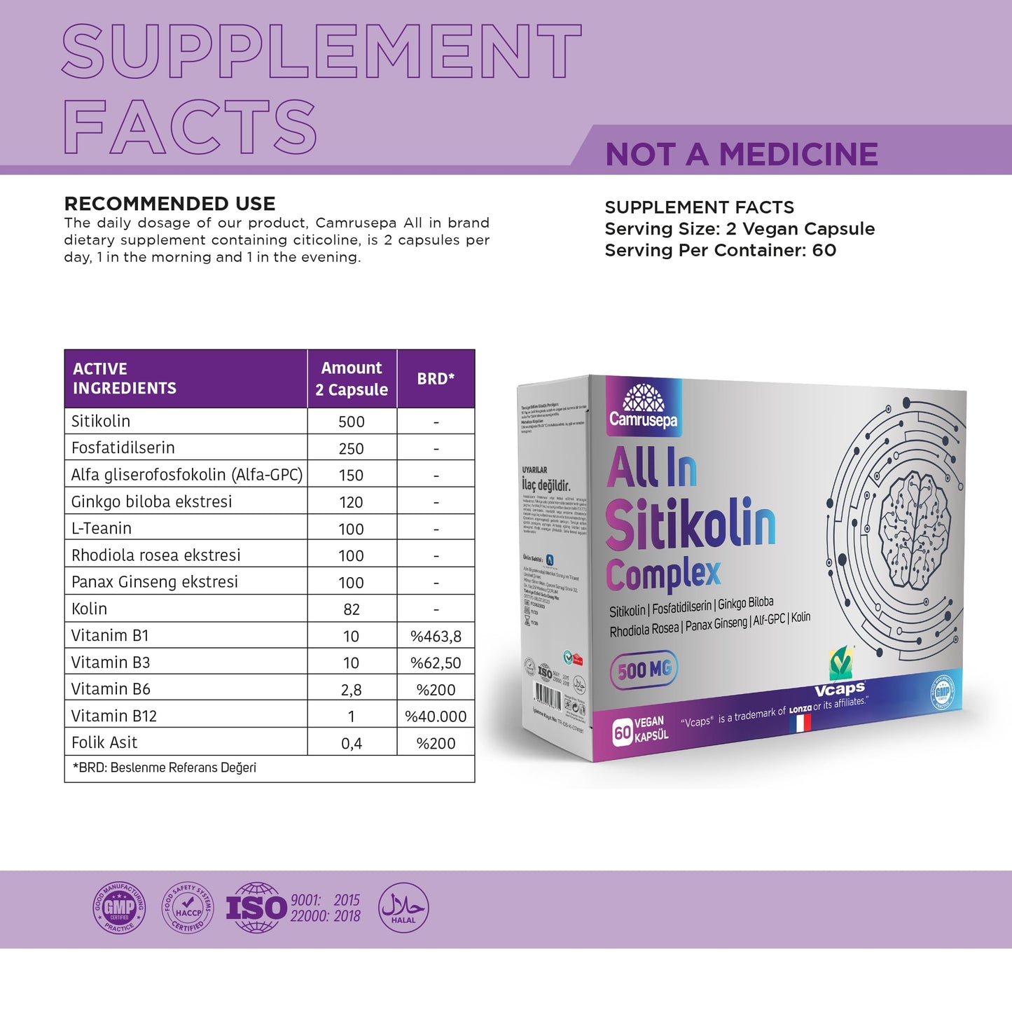 Camrusepa All in Citicoline Complex Capsules, 60 Count
