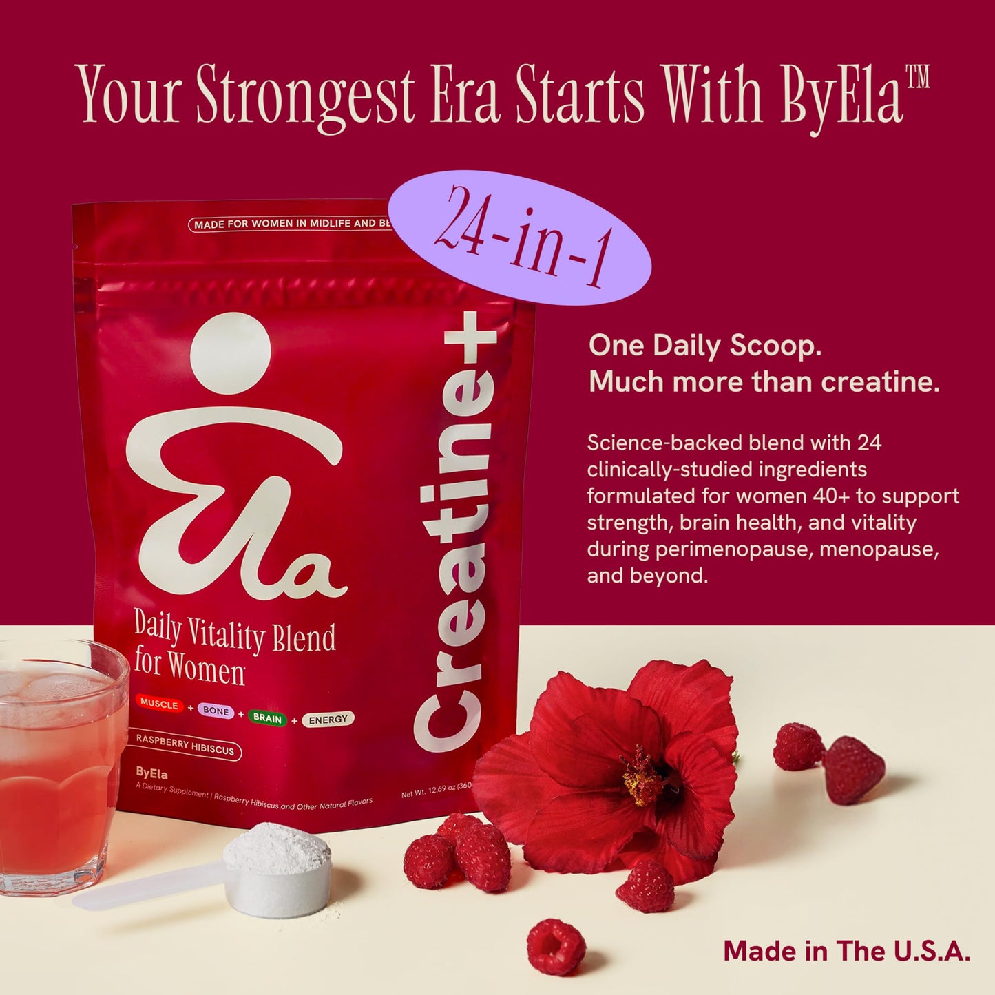 ByEla 24-in-1 Creatine Vitality Blend for Women 40+ Ashwagandha, D3 & K2 Powder 12