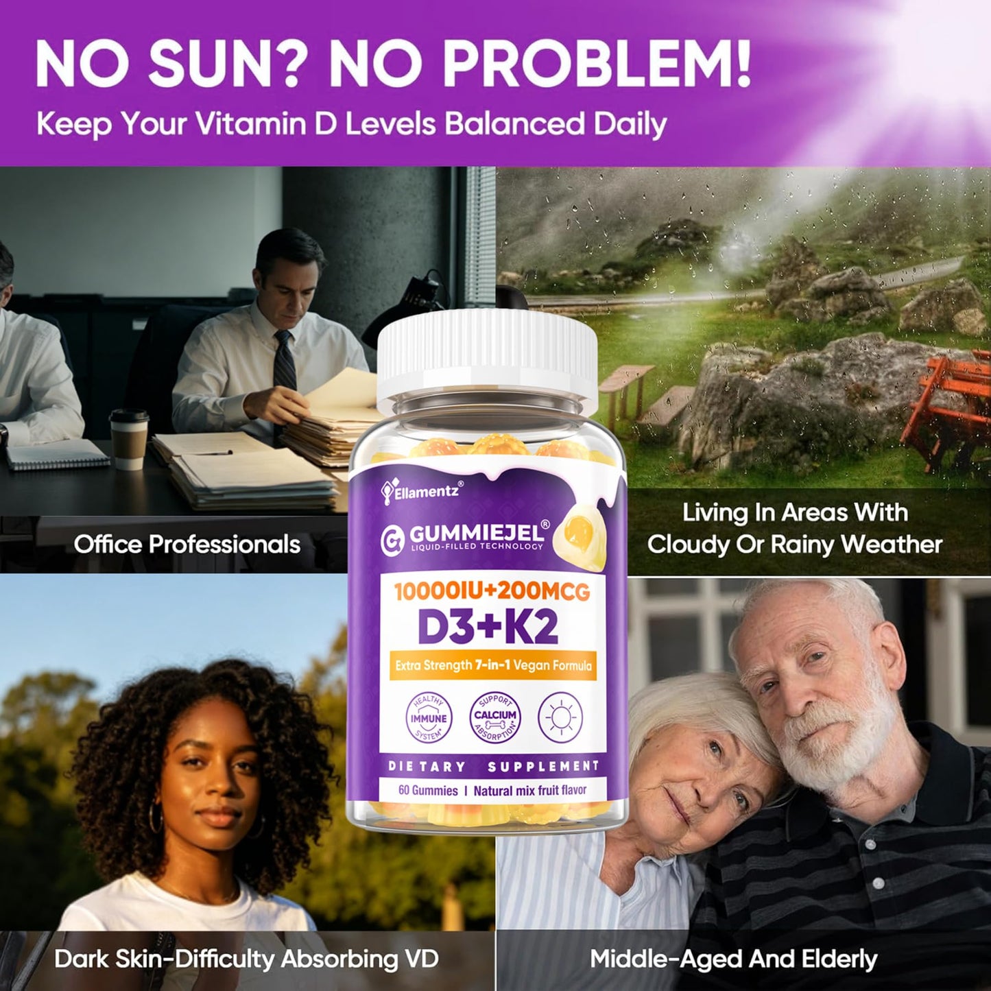 ELLAMENTZ Vitamin D3 K2 Gummies, 60 Count