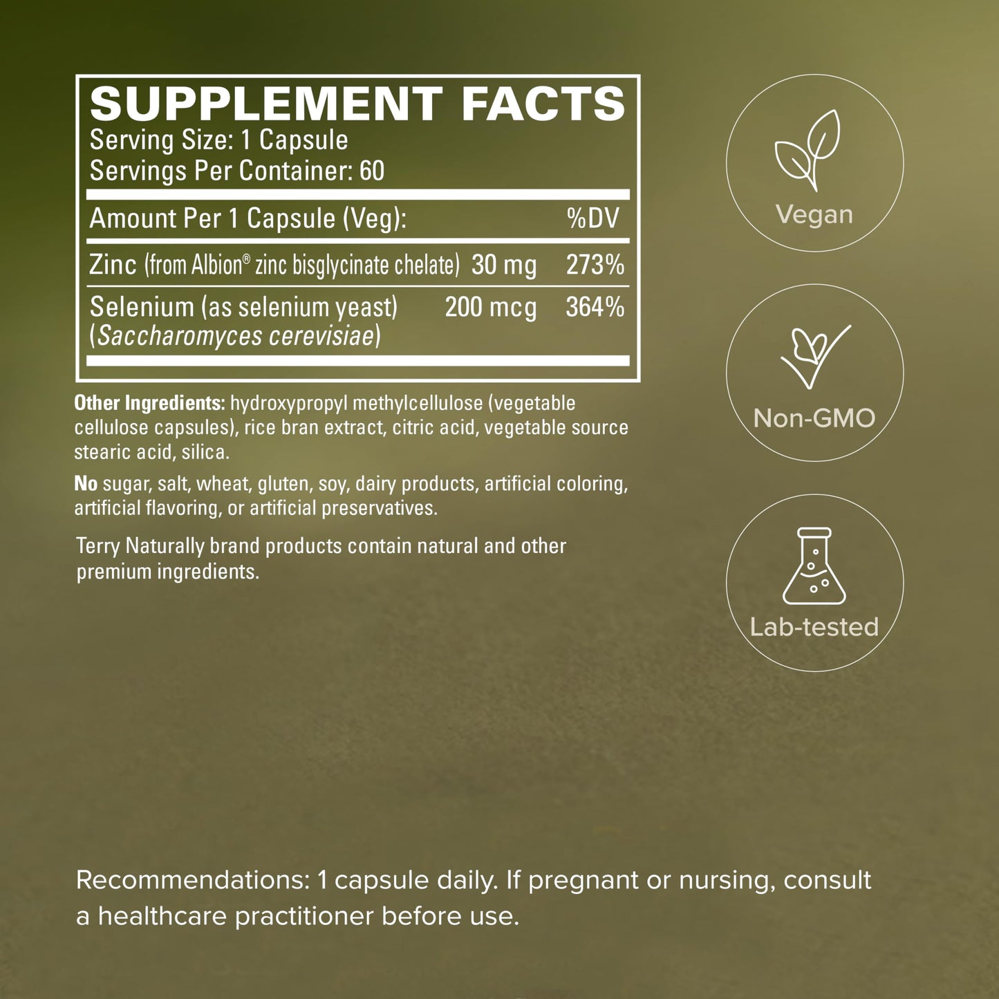 Terry Naturally Zinc Plus Selenium Capsules - Respiratory Health, 60 Count