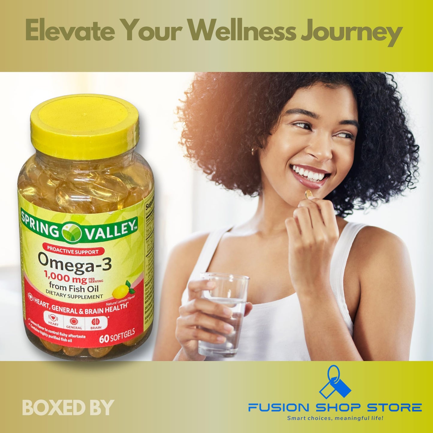 Fusion Shop Store Omega-3 1000mg Fish Oil Softgels, 60 Count