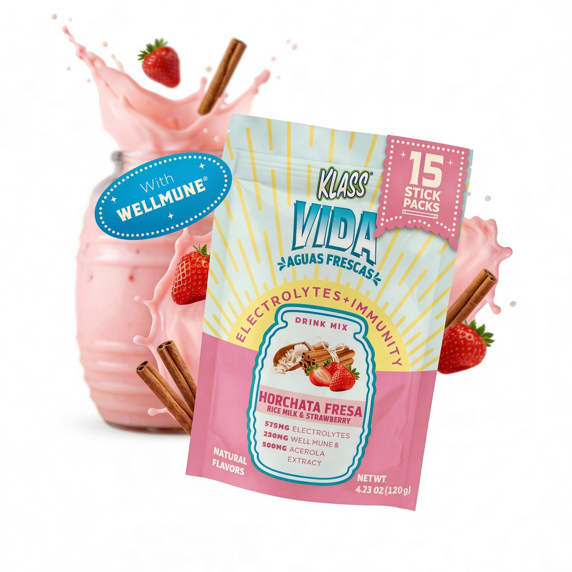 KLASS VIDA Hydration + Immunity Strawberry Horchata Powder 4.23 oz