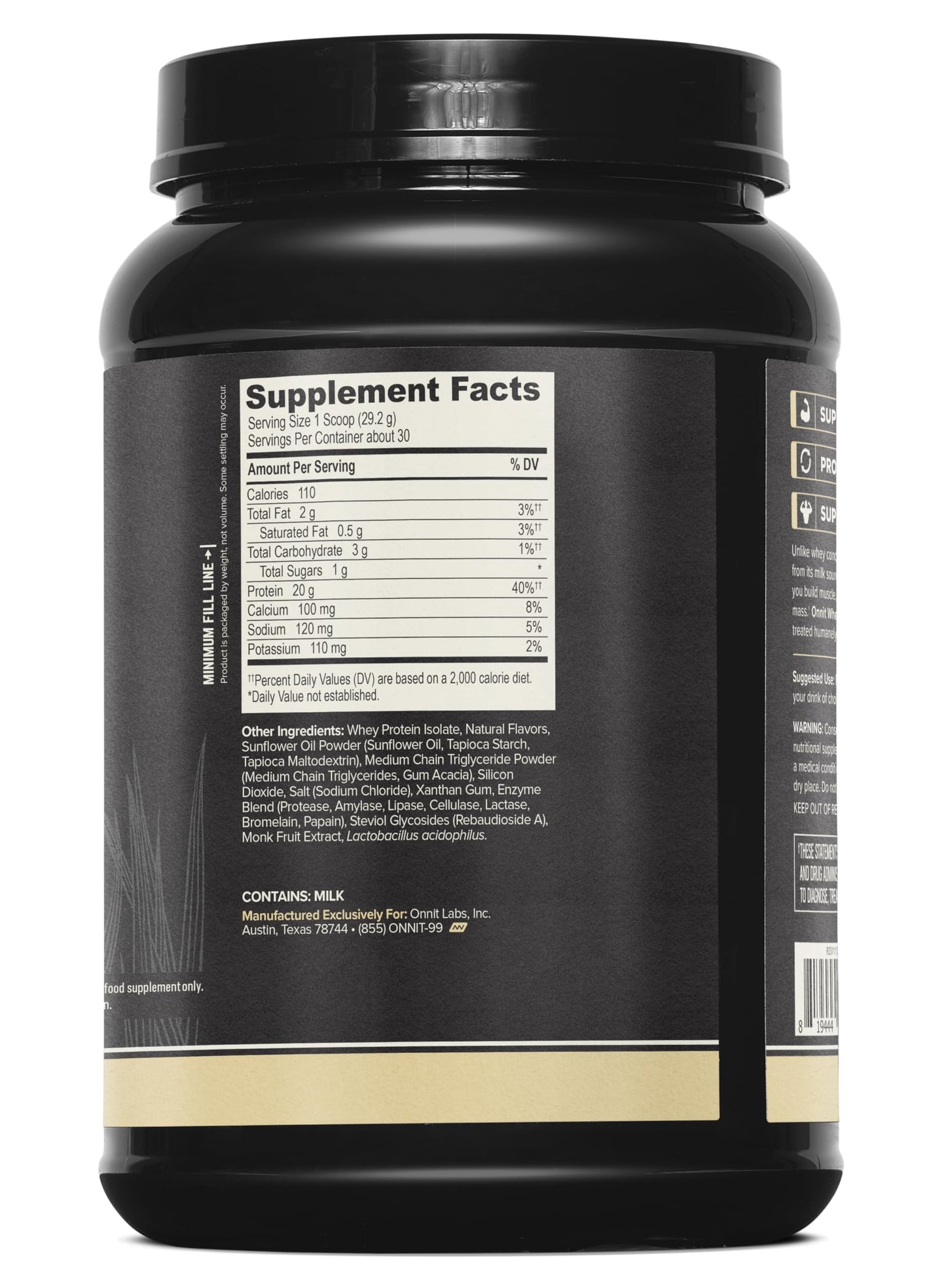 ONNIT Grass Fed Whey Isolate Protein Powder, Vanilla, 30.48 oz