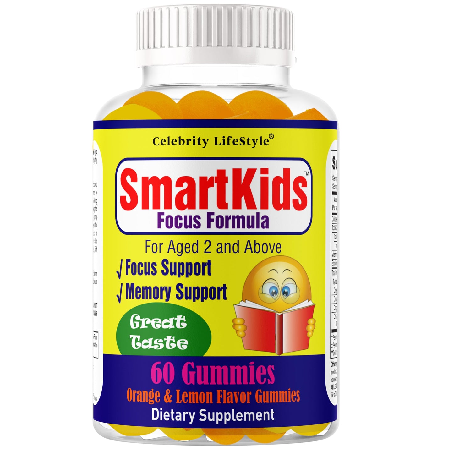 Celebrity LifeStyle Product Smart Kids Focus Gummies with Omega-3-6-9 DHA Brain Support, 60 Gummies