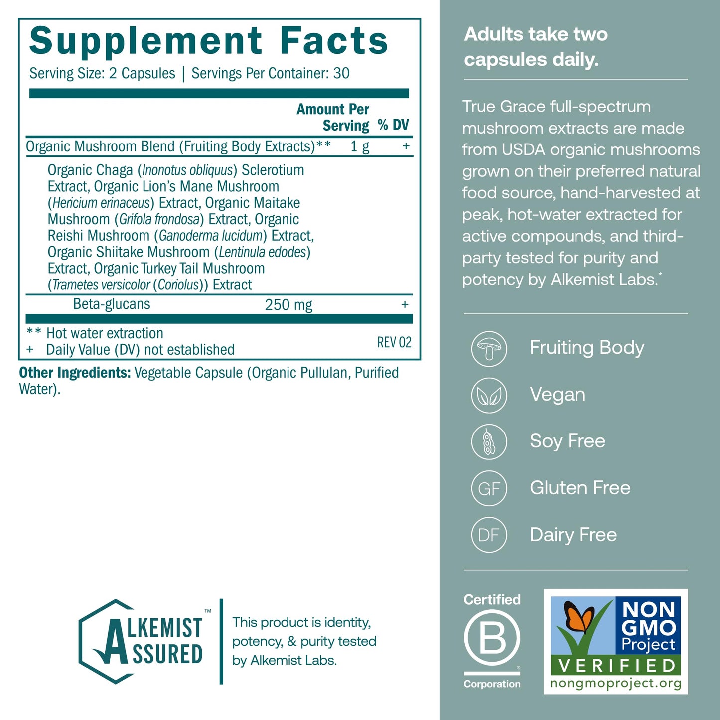 True Grace Mushroom Myco-Renew Blend Daily Immune Support Capsules 60 Count