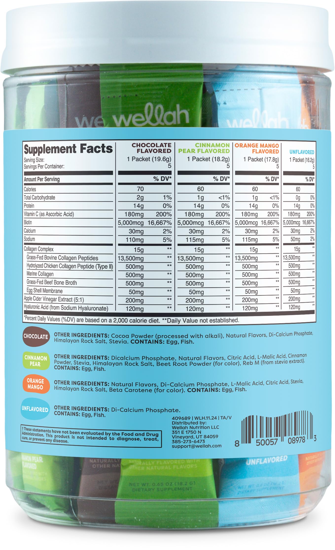 Wellah The Afterglow Multi Collagen Protein + Beauty (Variety Pack) Powder 12.8 Ounce