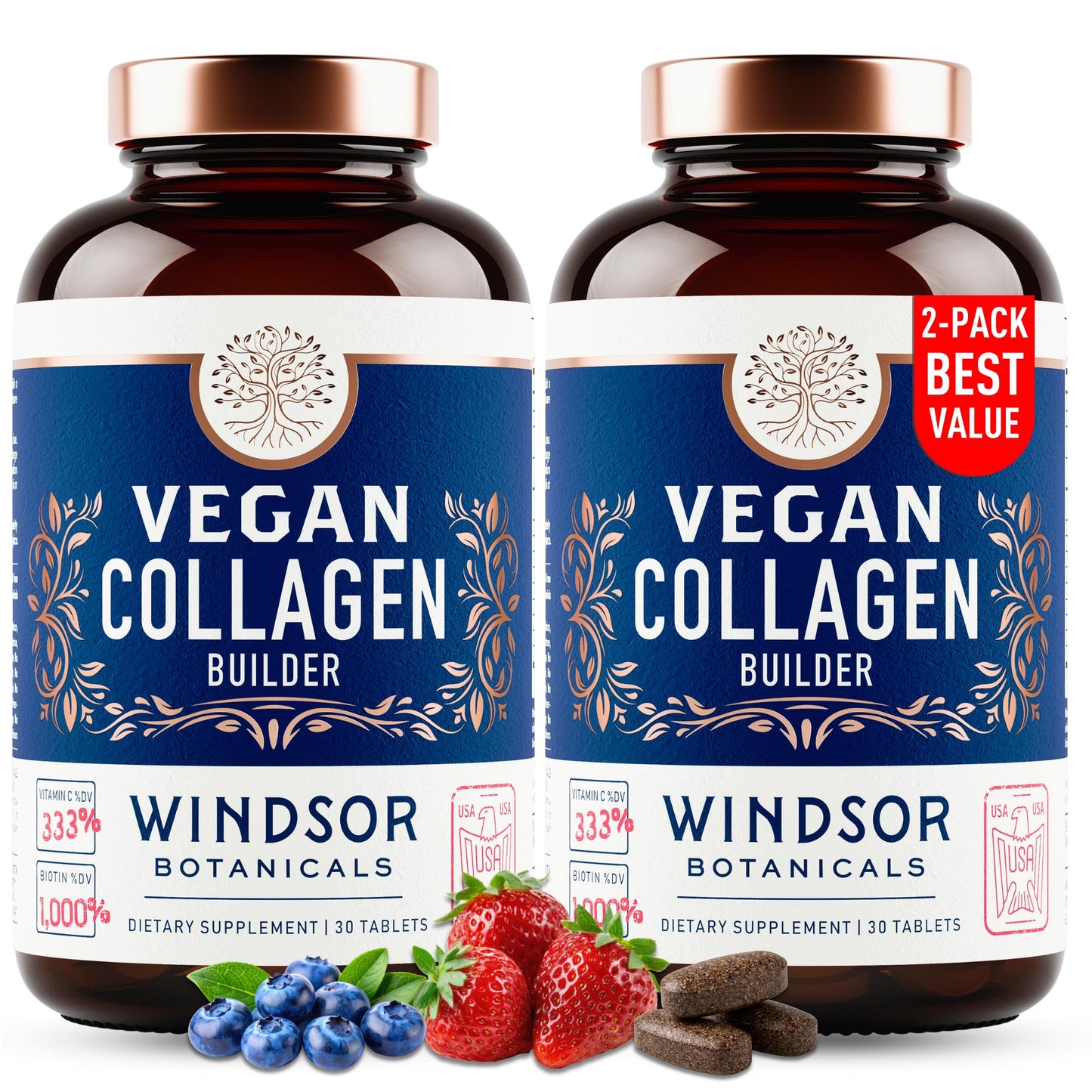 WINDSOR BOTANICALS Vegan Collagen for Women and Men Tablets, 60 Tablets