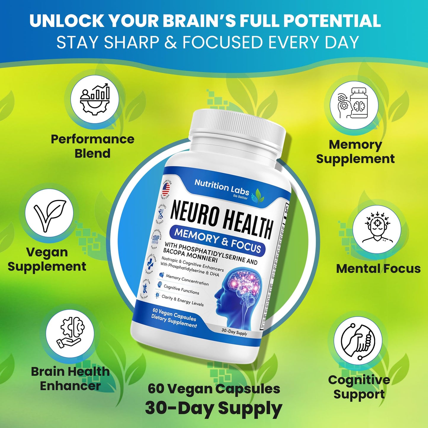 NUTRITION LABS BE BETTER Nootropic & Neuro Brain Supplement for Memory & Focus Support Capsule 1 Count