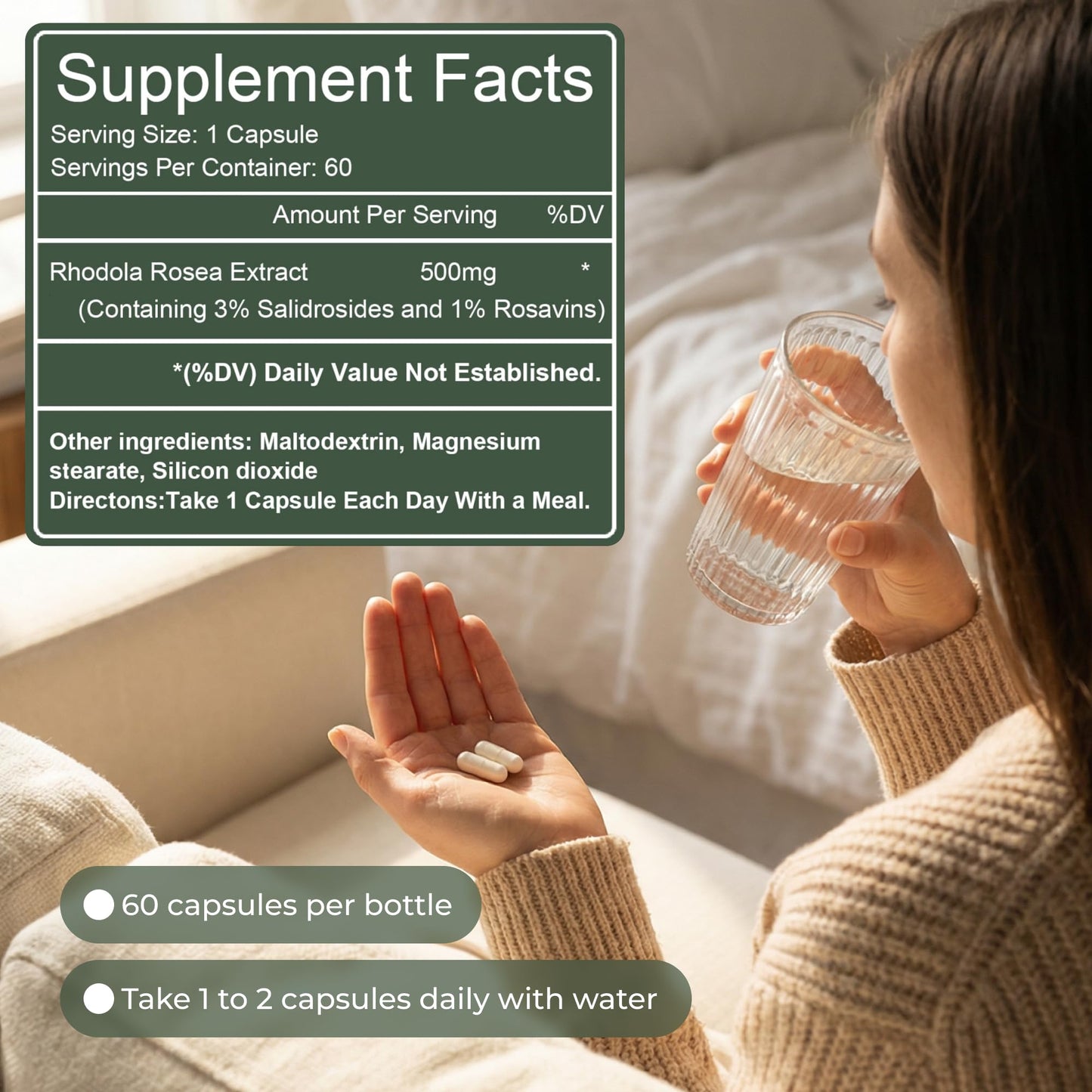 Salvora Rhodiola Rosea Capsule, 60 Count