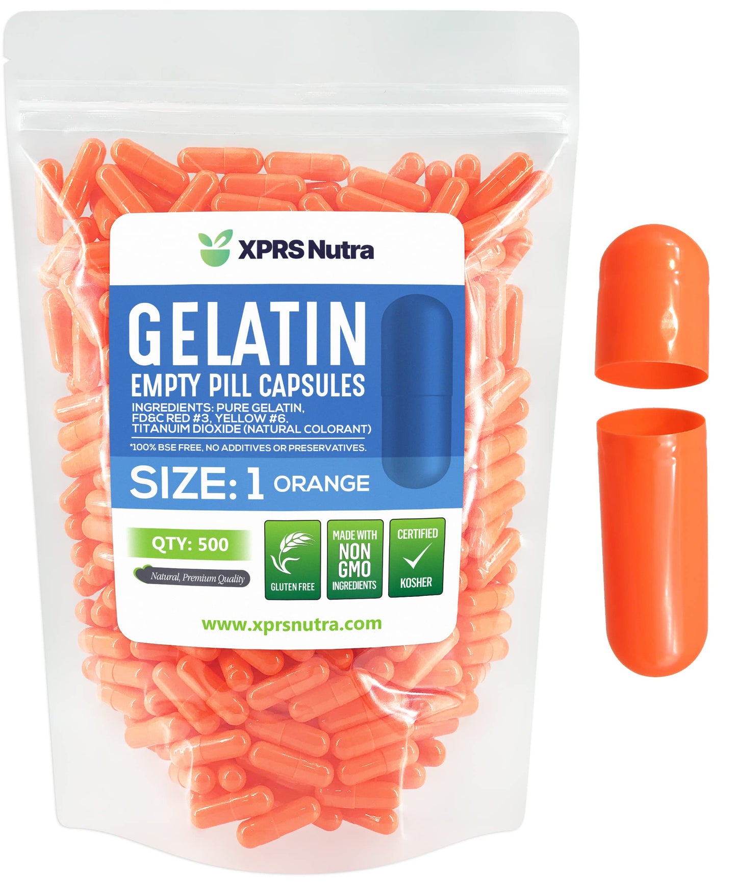 XPRS Nutra Size 1 Empty Gelatin Capsules, 500 Count