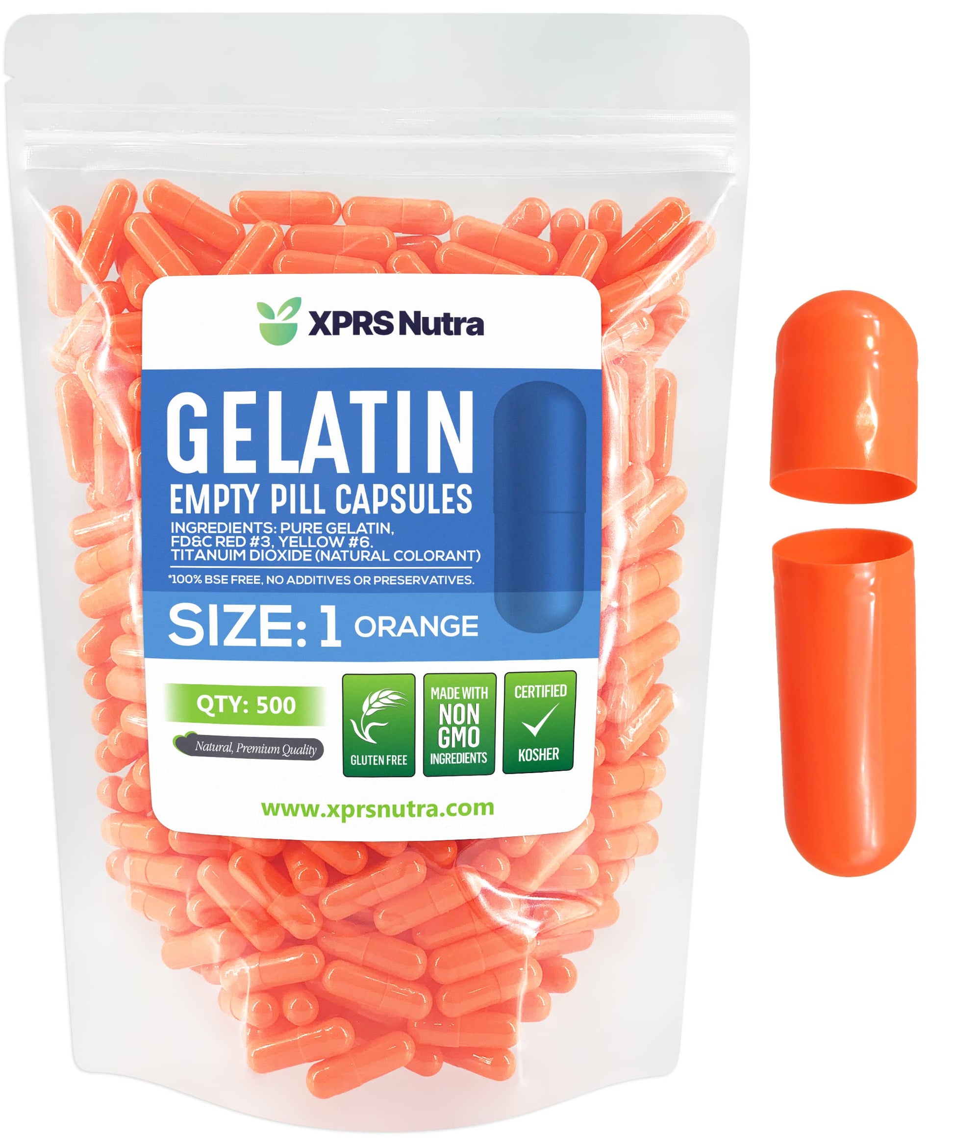 XPRS Nutra Size 1 Empty Gelatin Capsules, 500 Count