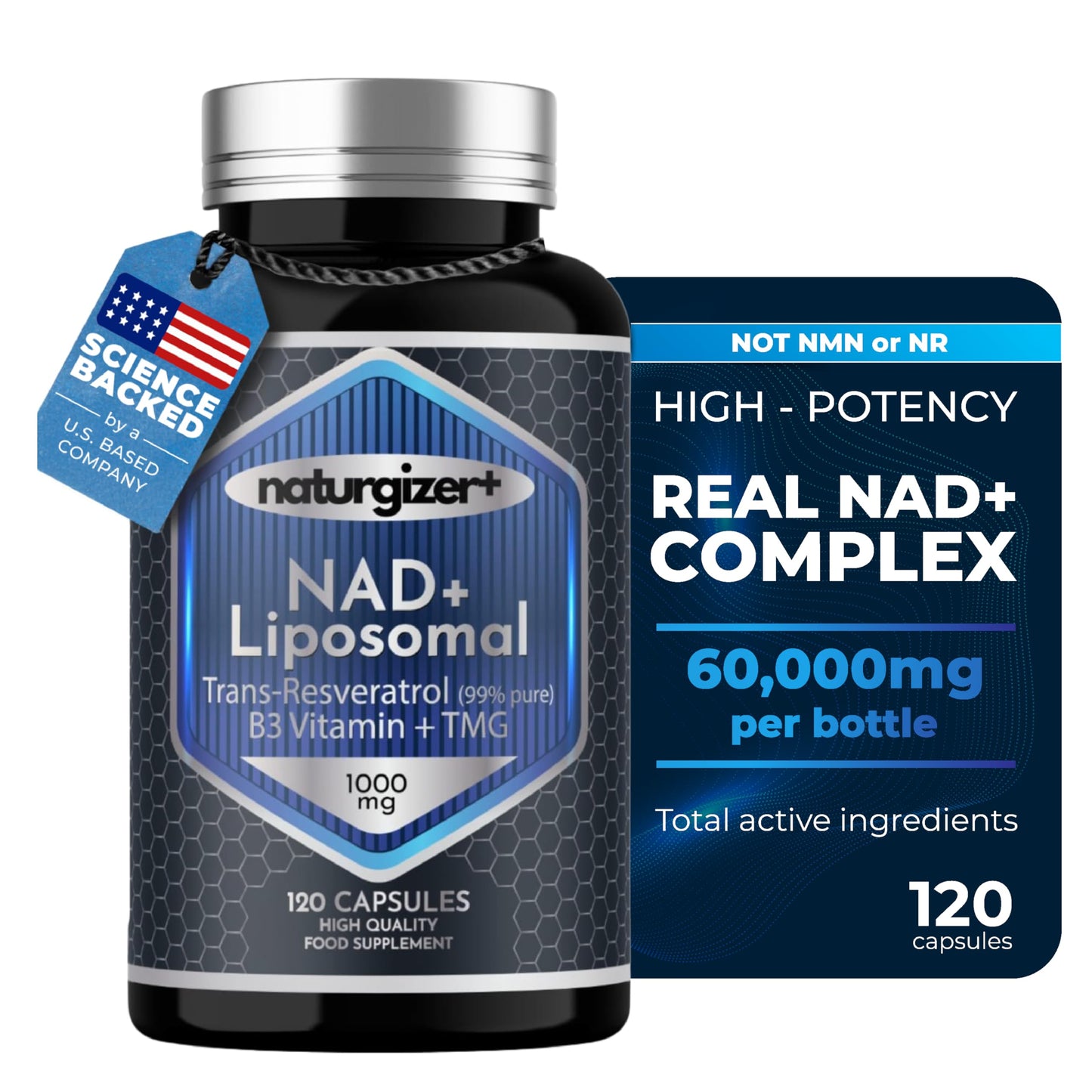 naturgizer+ Liposomal NAD+ Supplement with Resveratrol, Vitamin B3 & TMG 120 Capsules