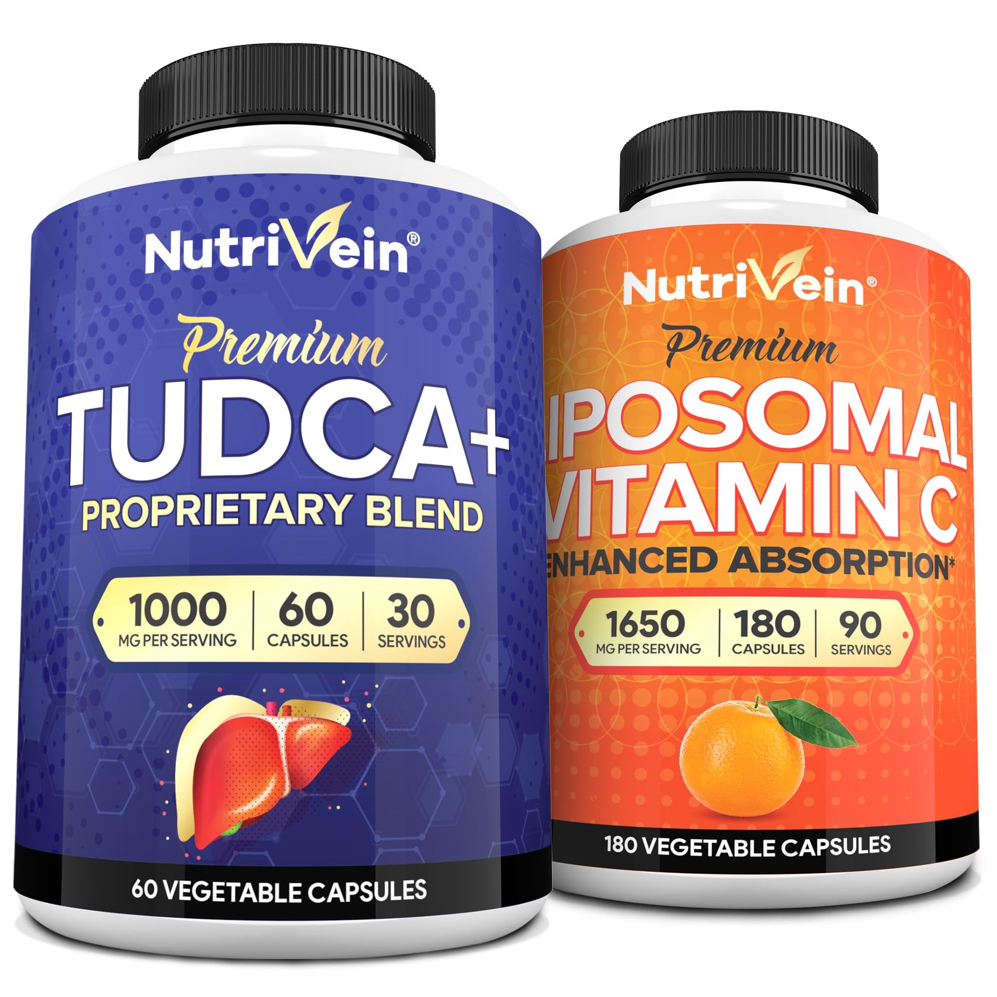 Nutrivein TUDCA & Vitamin C Capsules Bundle, High-Absorption TUDCA+ & Liposomal Vitamin C, 240 Capsules