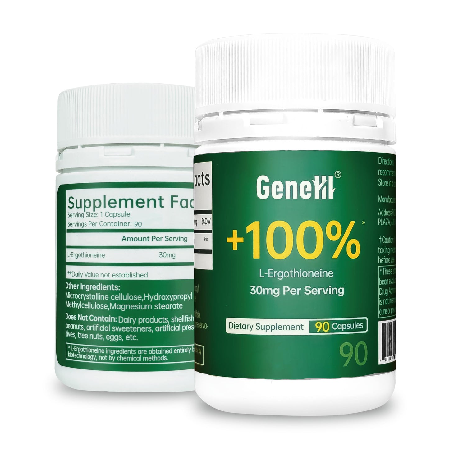 GENEIII L-Ergothioneine Supplement 30mg - Fermentation-Based 99.99% Purity Antioxidant - Clinically Studied to Support Longevity, Restful Sleep & Healthy Aging - Vegan & Non-GMO - 90 Capsules