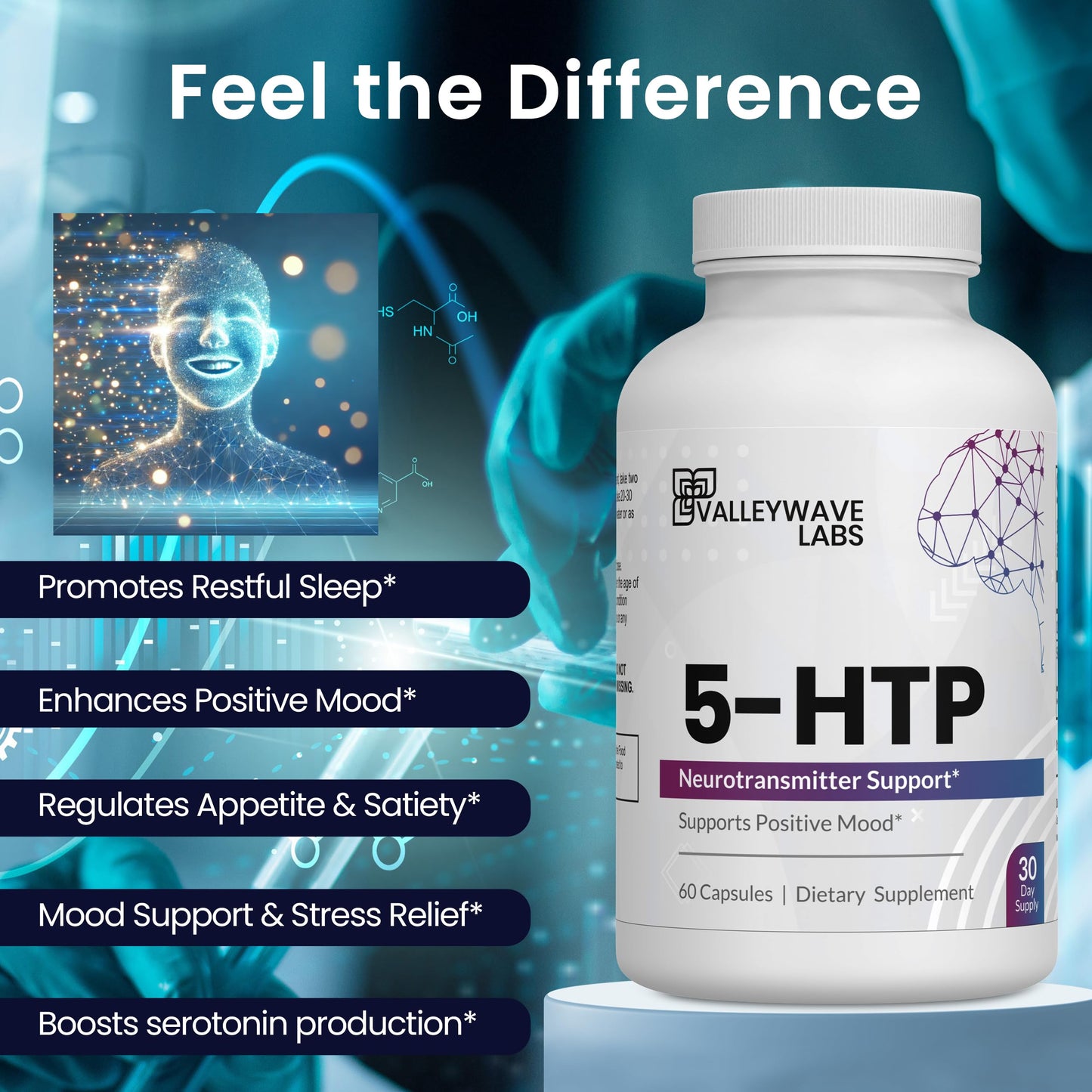 Valleywave Labs 5-HTP 200mg Capsules, 60 Capsules