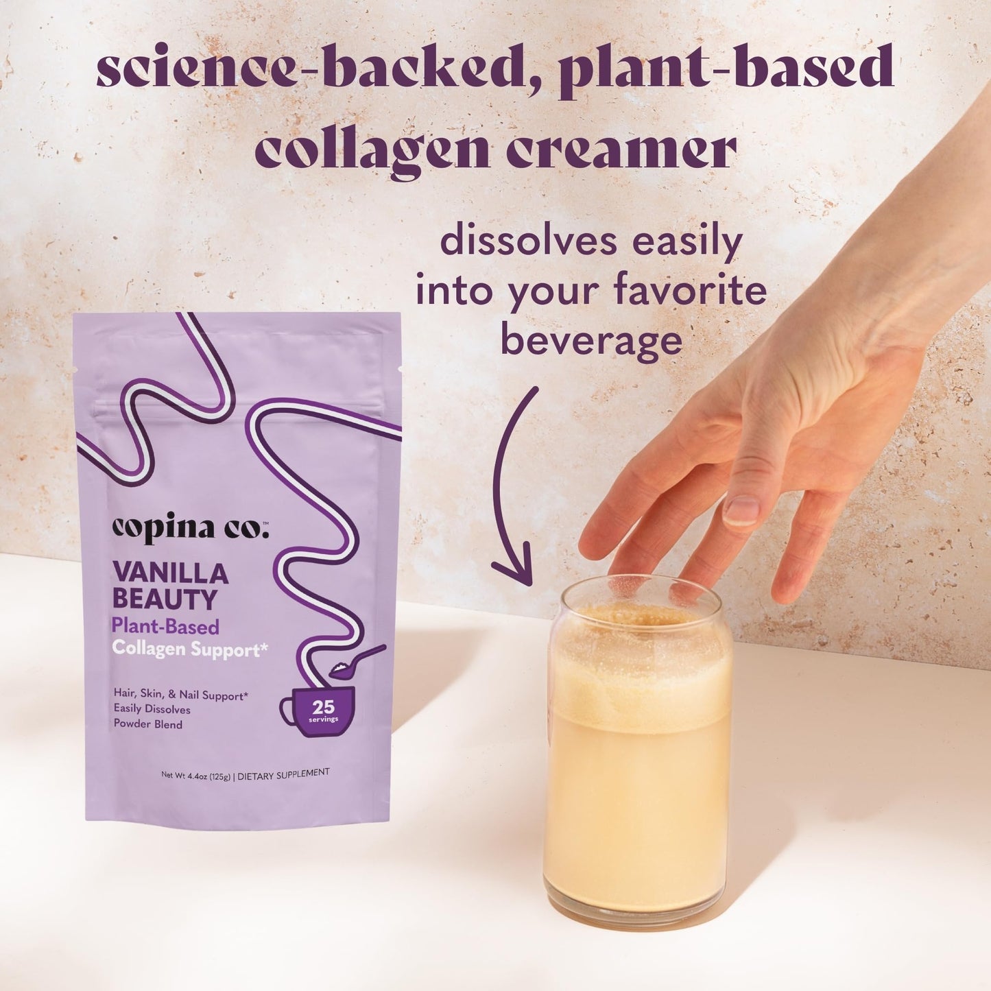 Copina Co. Vanilla Beauty Vegan Collagen Booster Creamer Powder, 4.4 oz