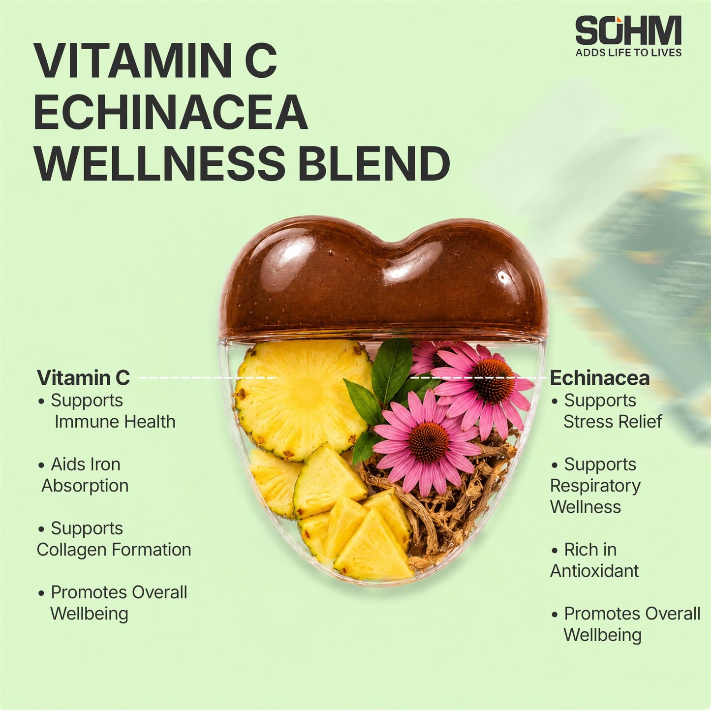SOHM Vitamin C 60000mcg + Echinacea 10000mcg Gummies, 60 Count