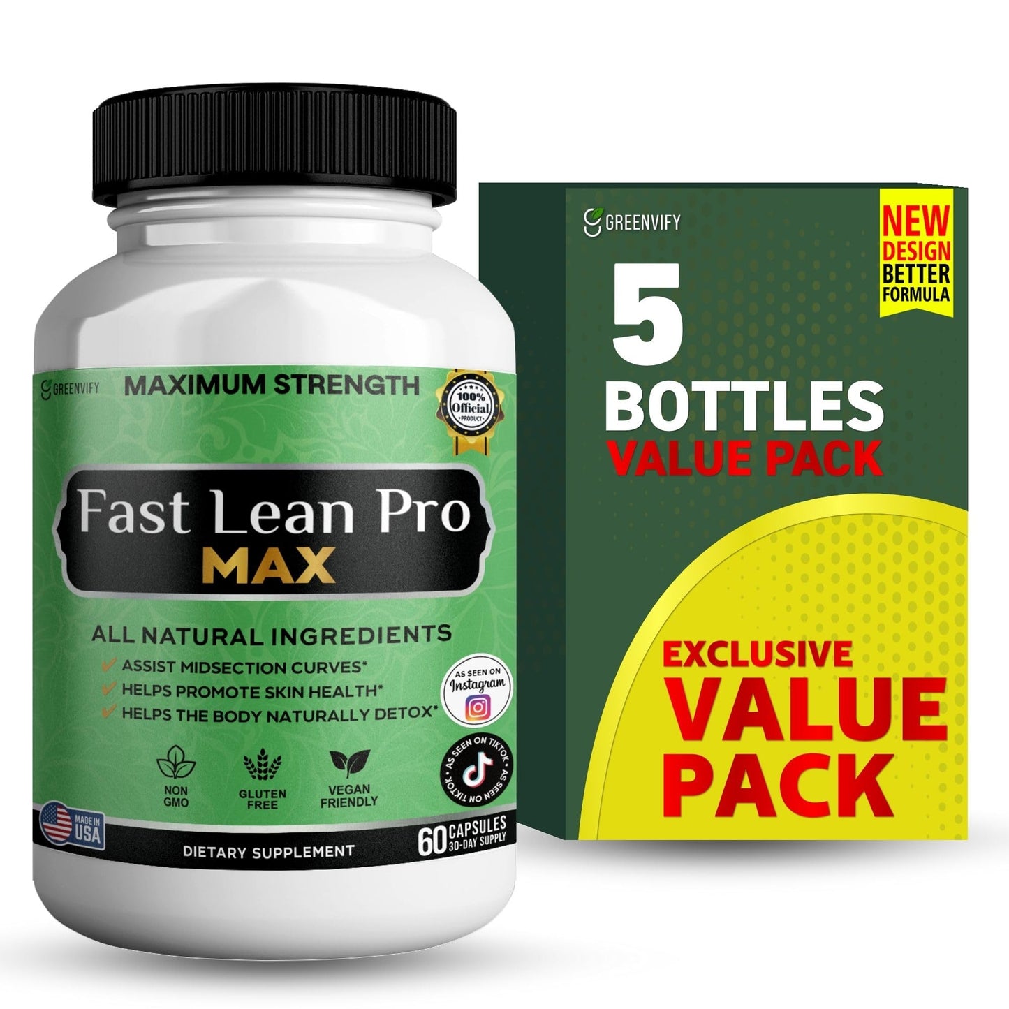 GREENVIFY Fast Lean Pro Max Natural Dietary Supplement 60 Capsules